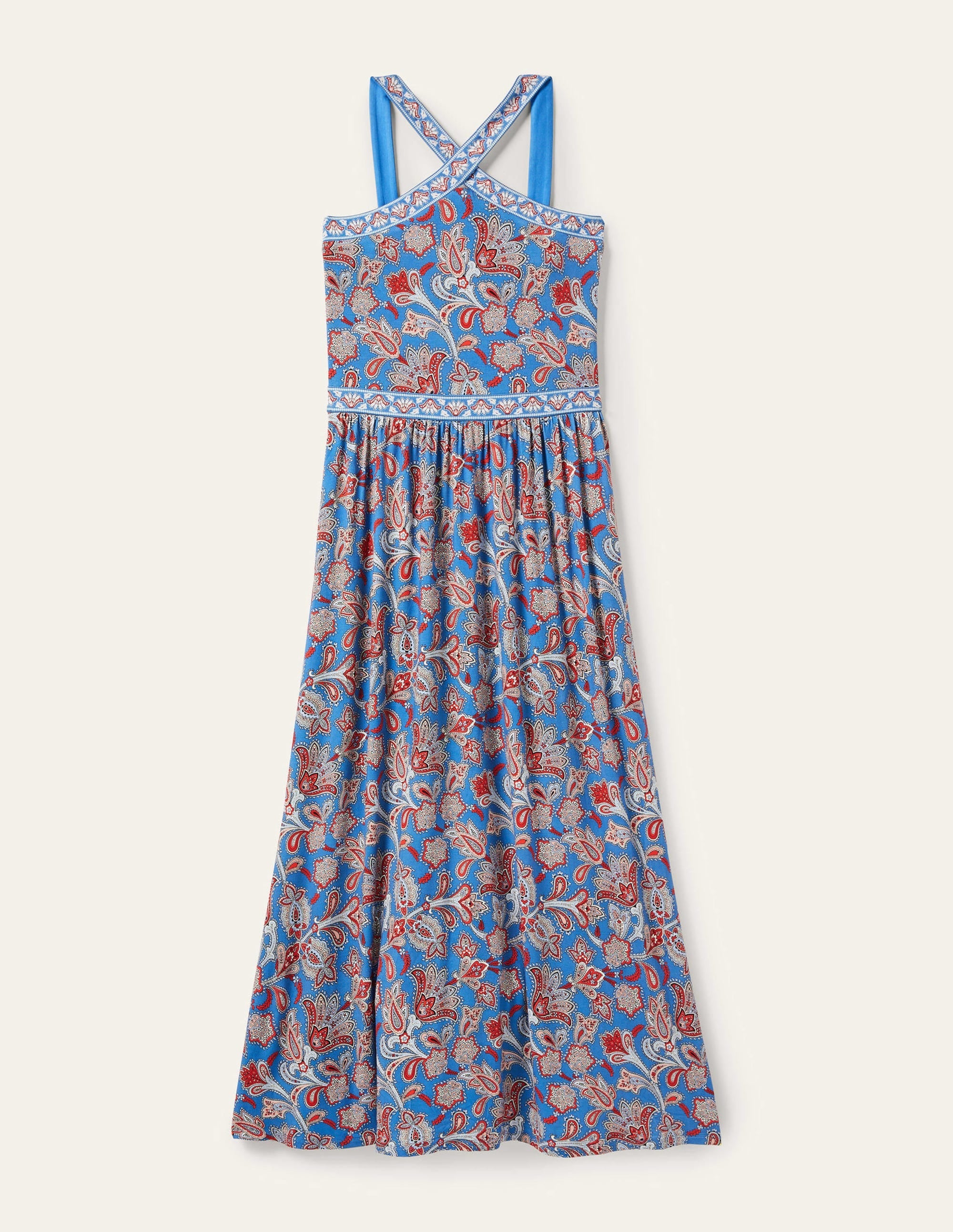 Halterneck Jersey Maxi Dress-Mosaic Blue, Paisley Bud - Image 10