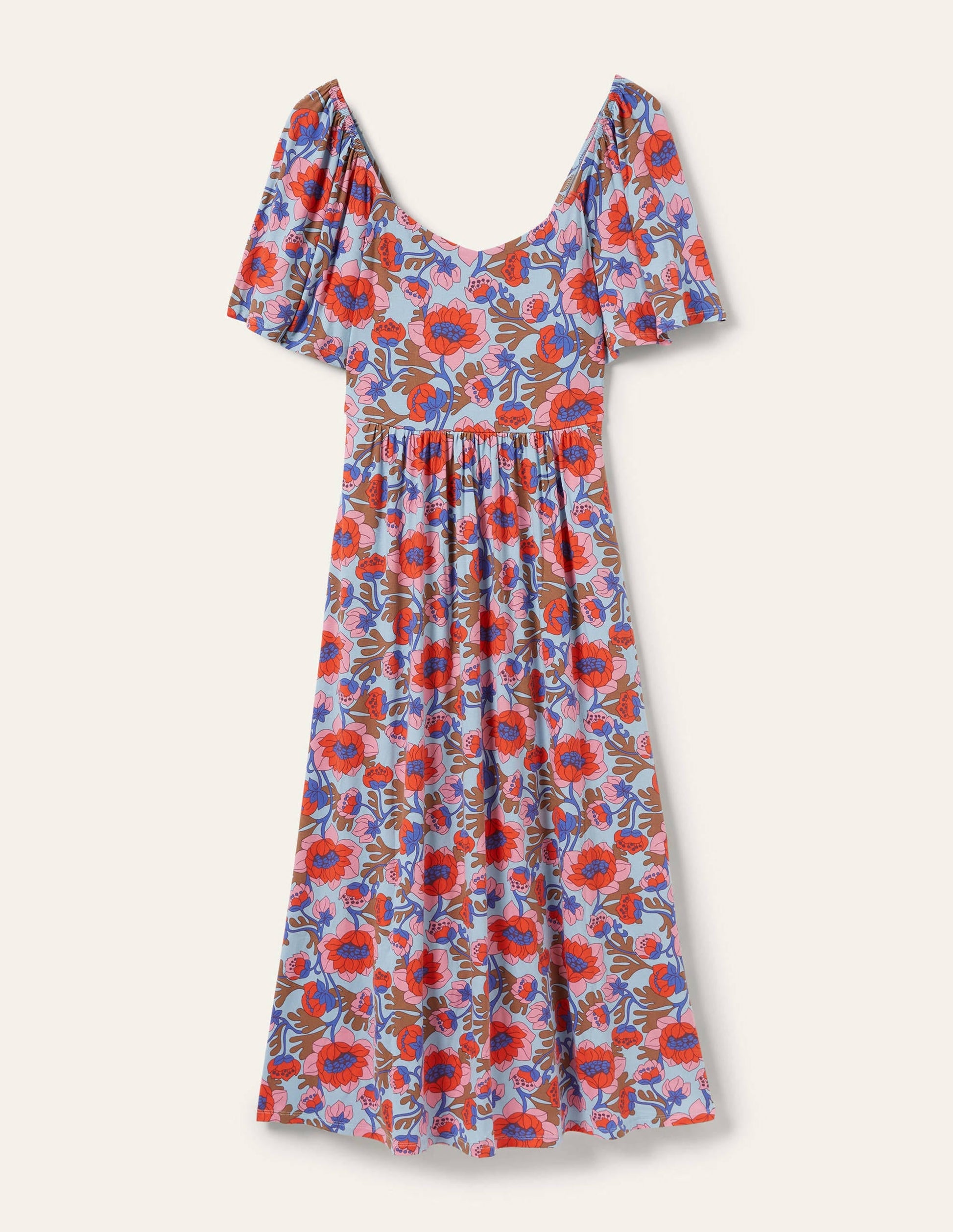 Smock Detail Jersey Maxi Dress-Dusty Blue Terrace Bud-5