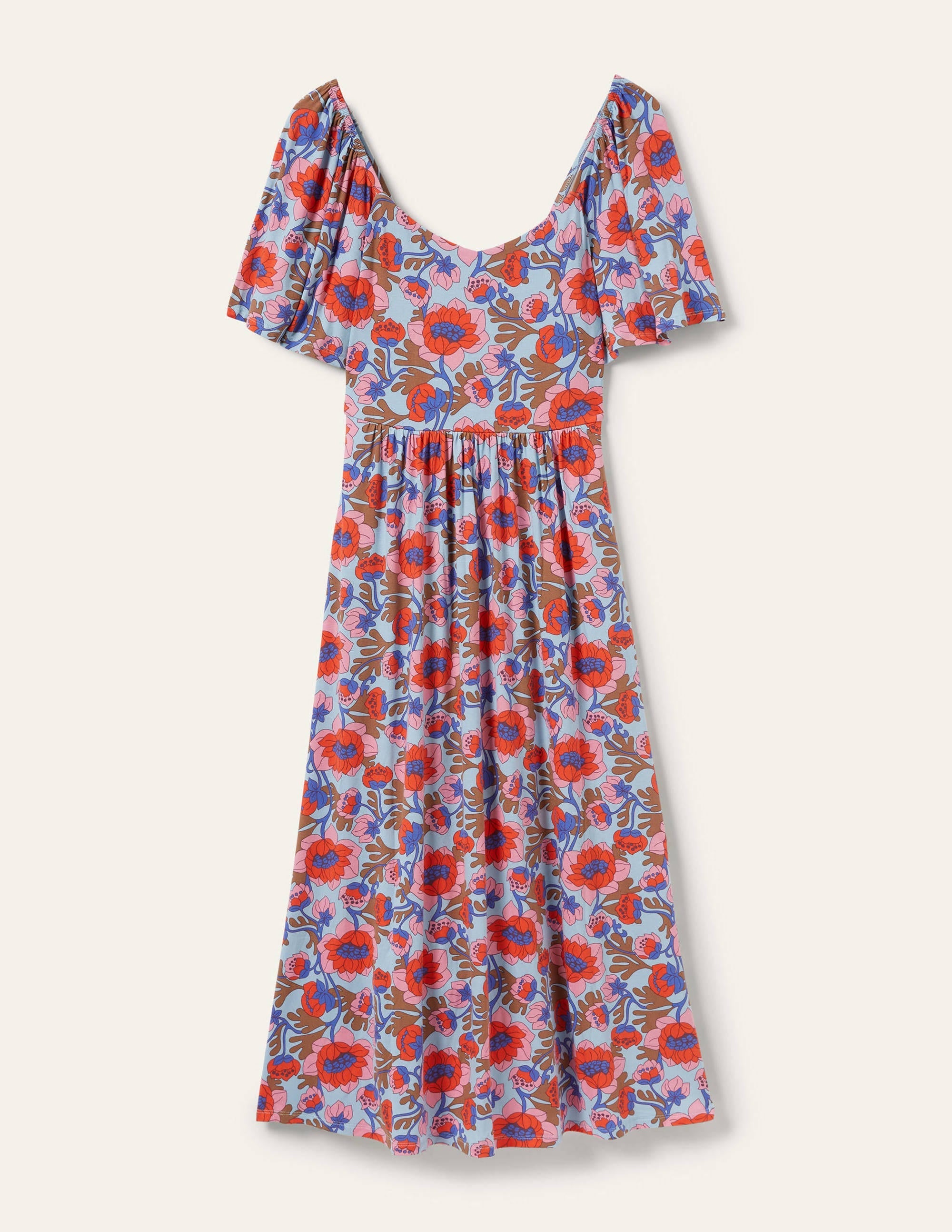 Smock Detail Jersey Maxi Dress-Dusty Blue Terrace Bud - Image 5
