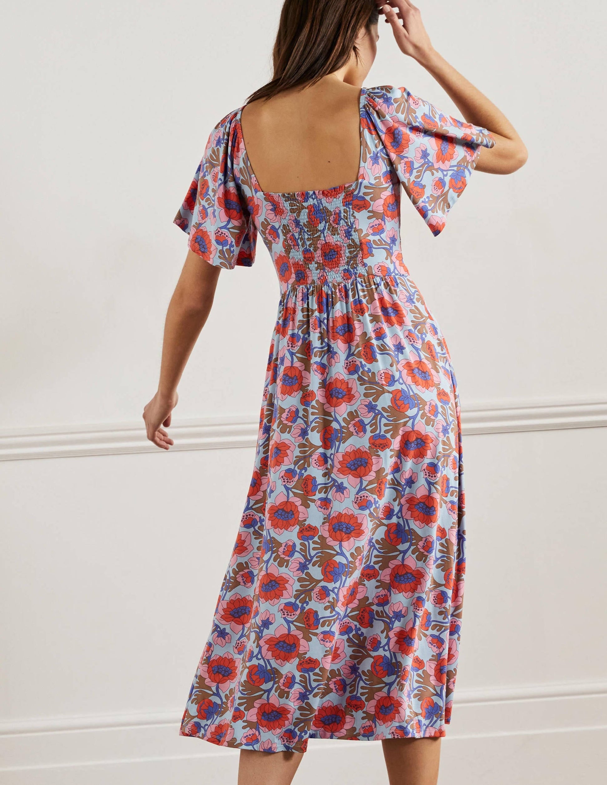 Smock Detail Jersey Maxi Dress-Dusty Blue Terrace Bud-3
