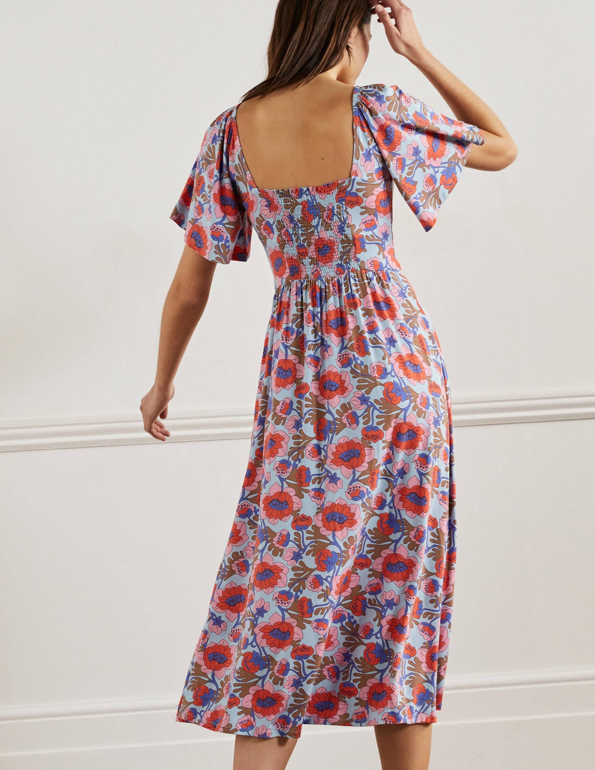 Smock Detail Jersey Maxi Dress-Dusty Blue Terrace Bud - Image 3