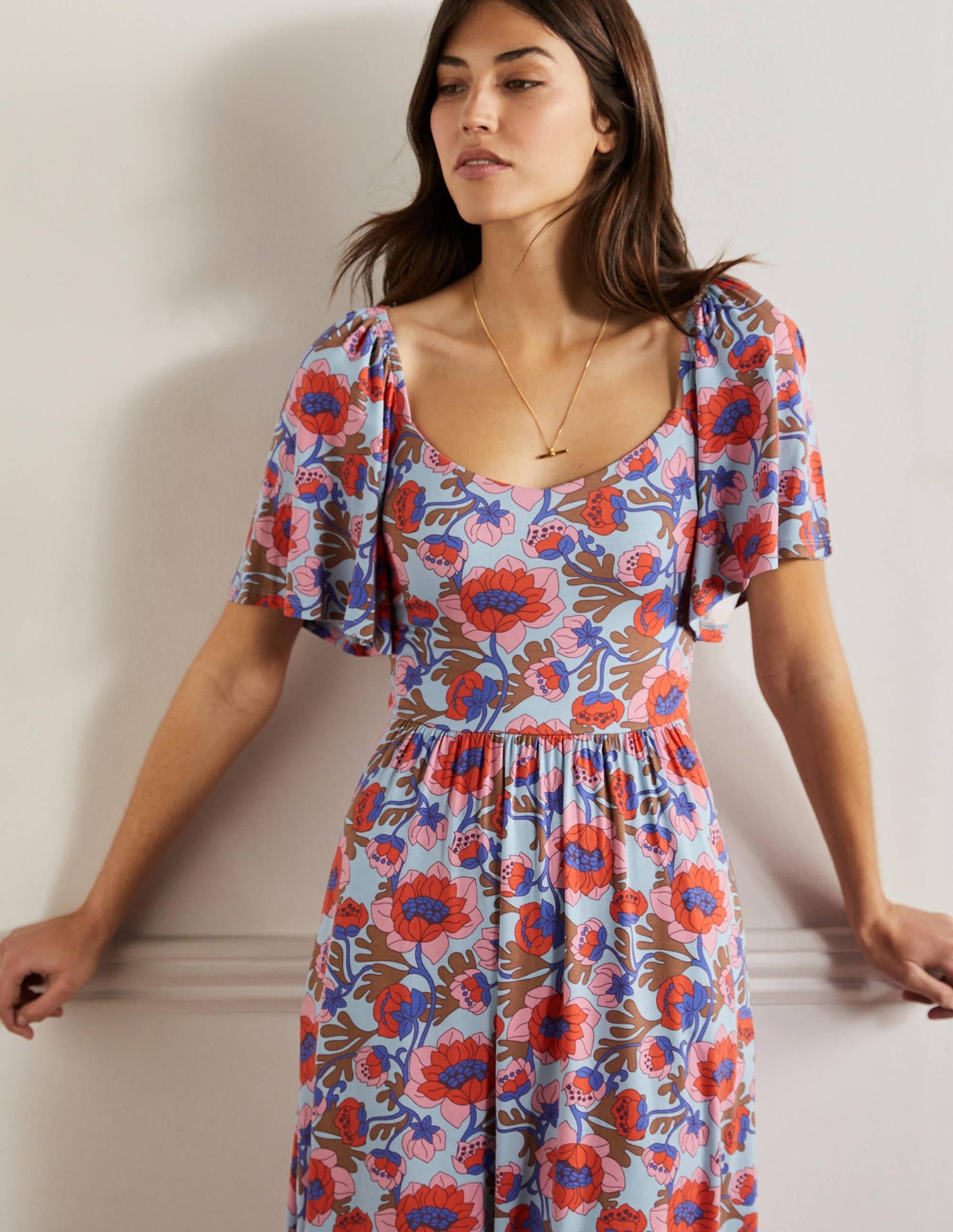 Smock Detail Jersey Maxi Dress-Dusty Blue Terrace Bud-4