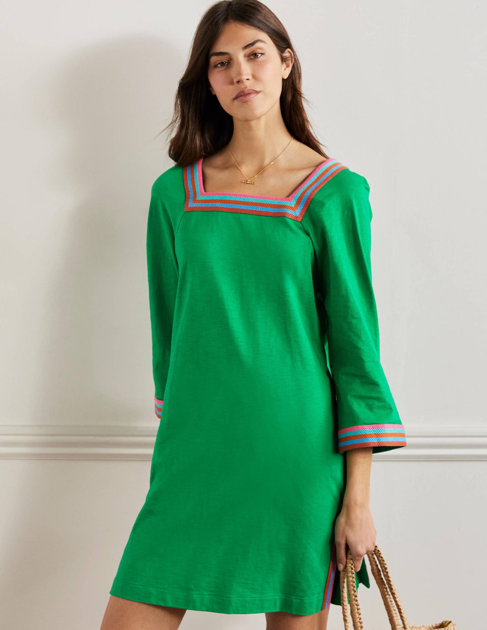 Embroidered Jersey Tunic-Rich Emerald-4