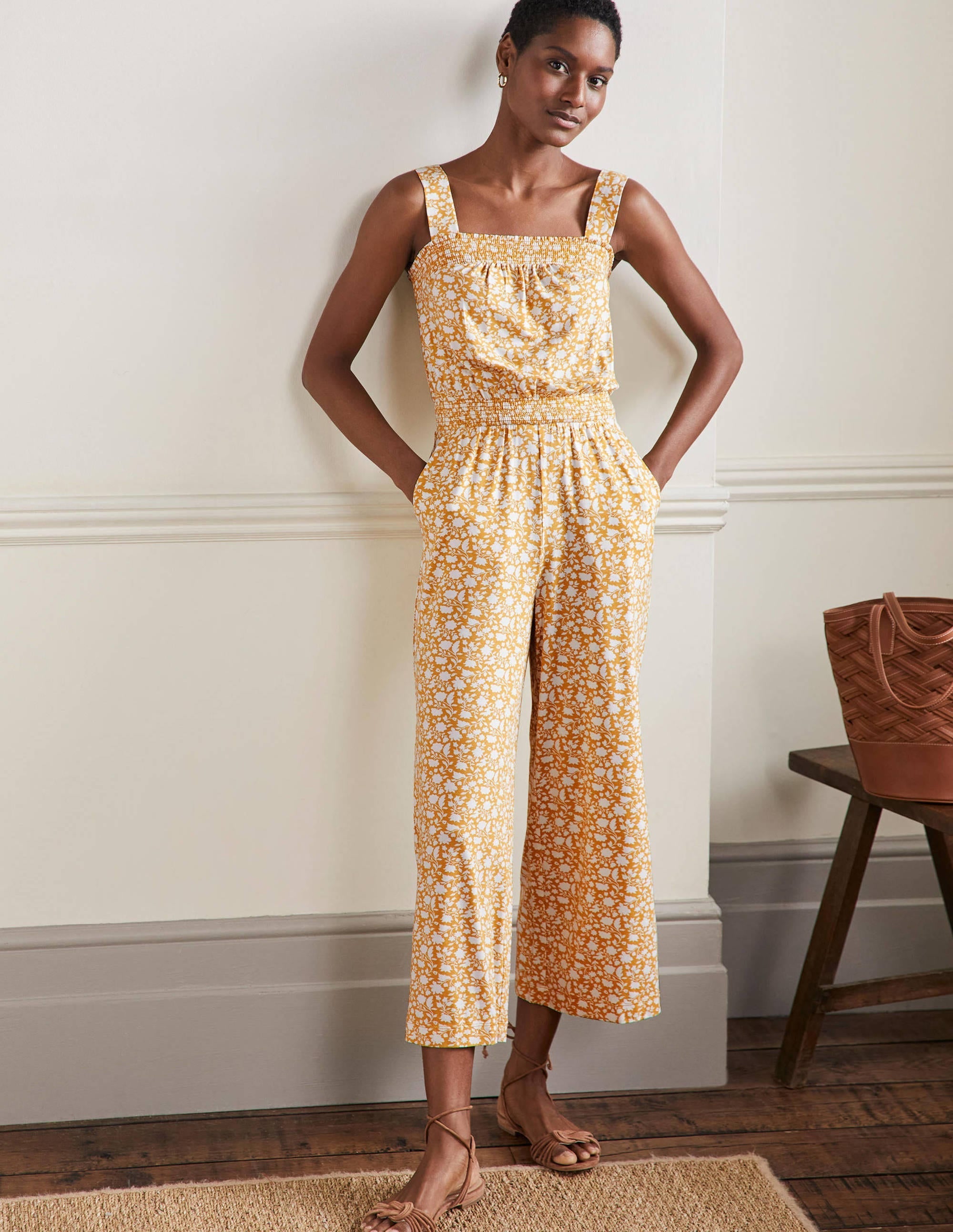 Strappy Jersey Jumpsuit-Butter, Botanic Silhouette - Image 1