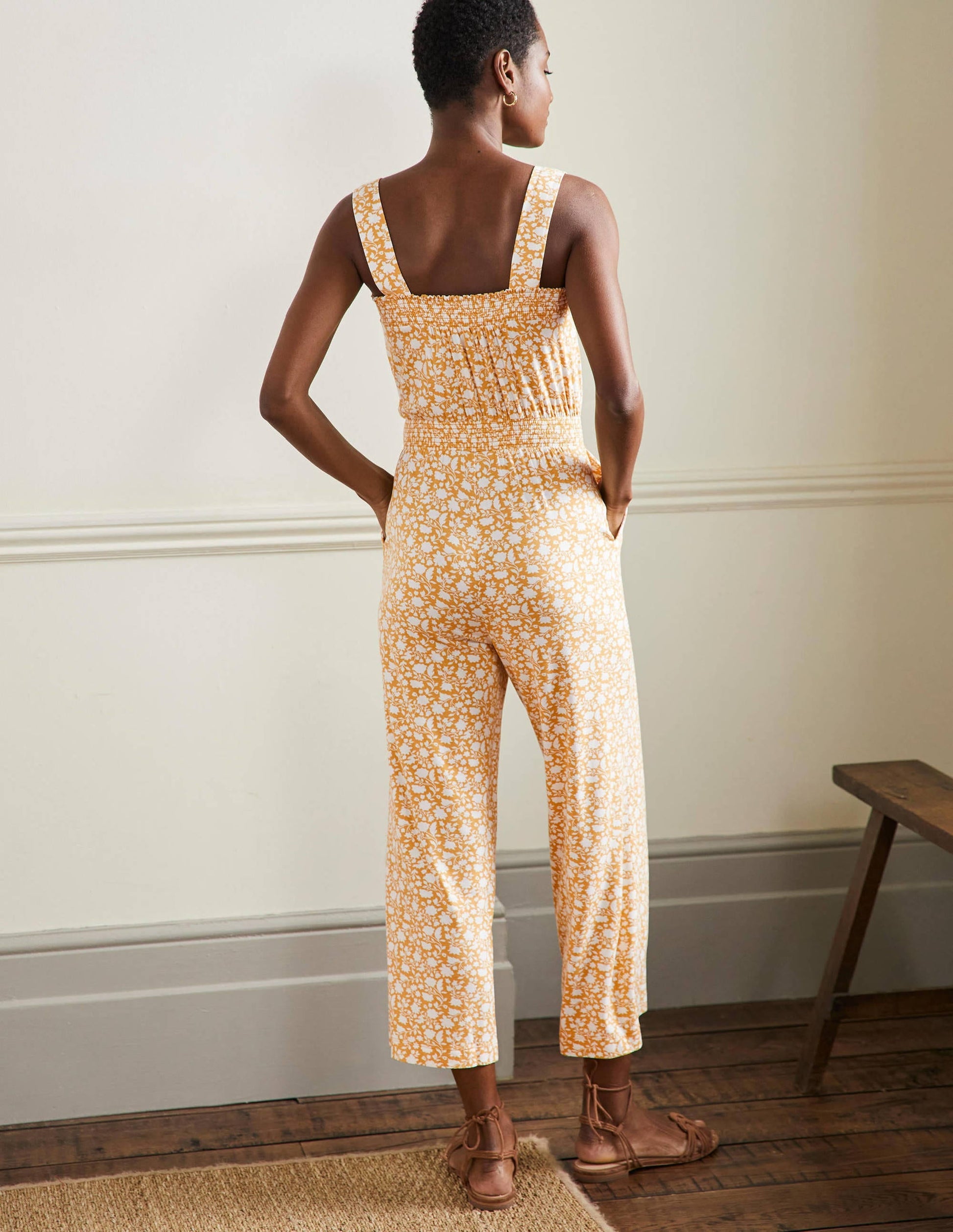 Strappy Jersey Jumpsuit-Butter, Botanic Silhouette-3