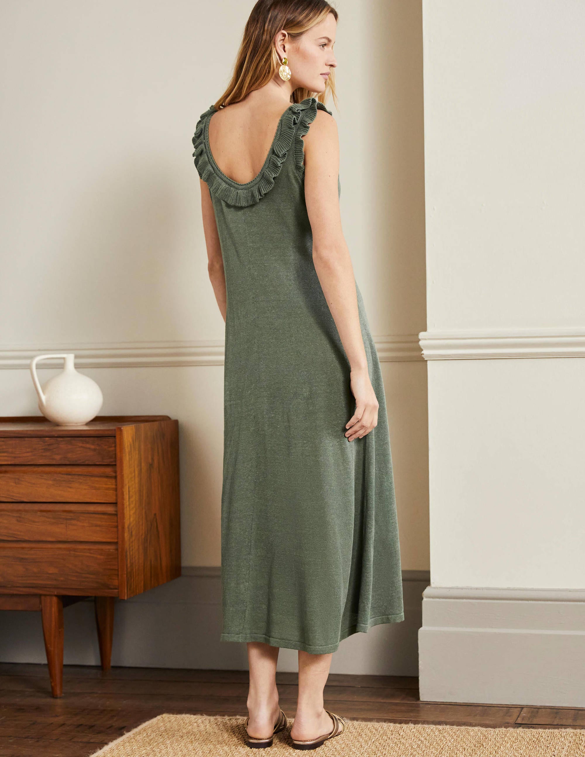 Frill Neck Knitted Midi Dress-Alder - Image 3