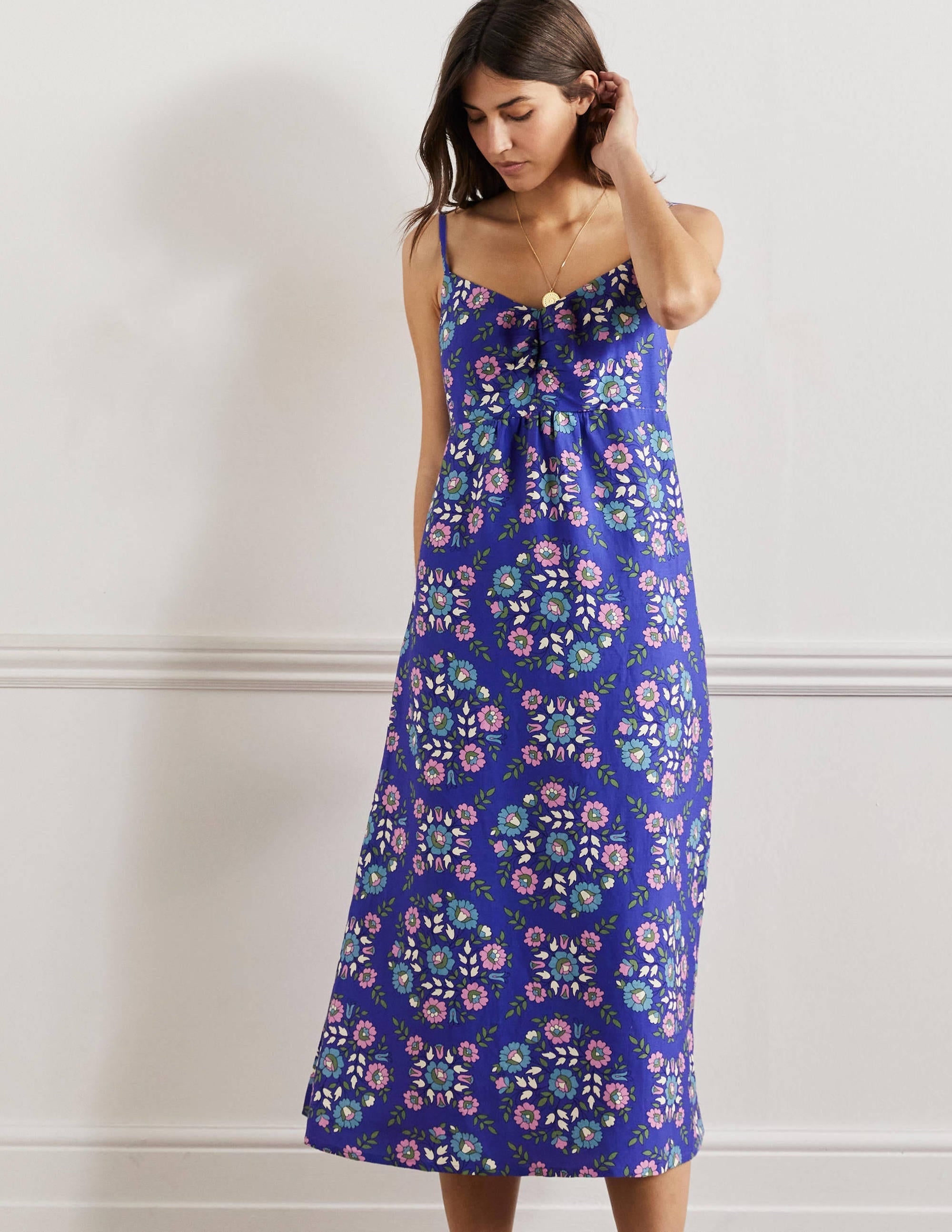 Strappy Midi Dress-Bluebell, Wildflower Prairie - Image 1