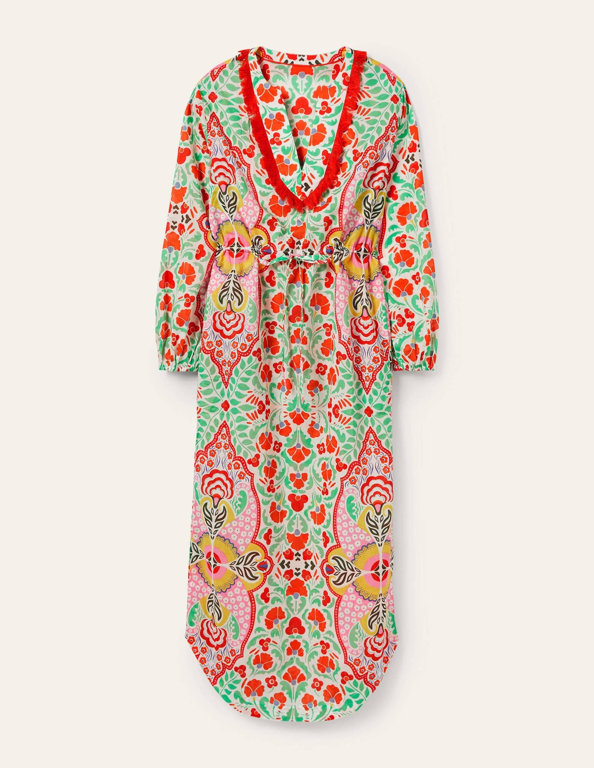 Trim Detail Kaftan Maxi Dress-Bright Papaya, Delicate Bud-5