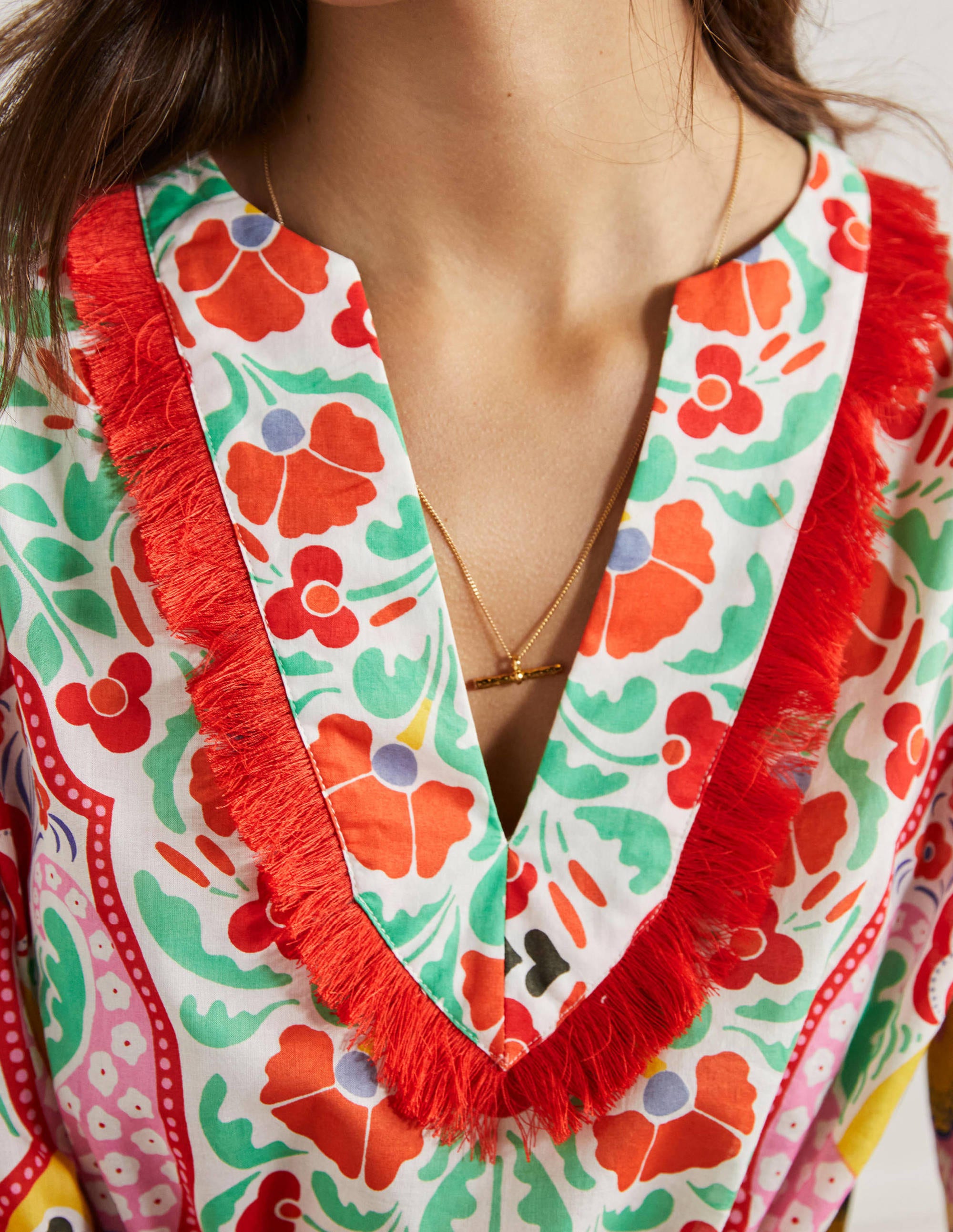 Trim Detail Kaftan Maxi Dress-Bright Papaya, Delicate Bud - Image 2