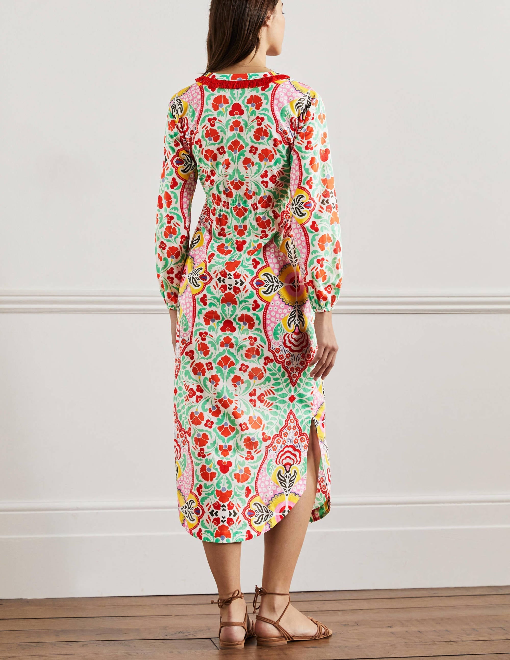 Trim Detail Kaftan Maxi Dress-Bright Papaya, Delicate Bud - Image 3