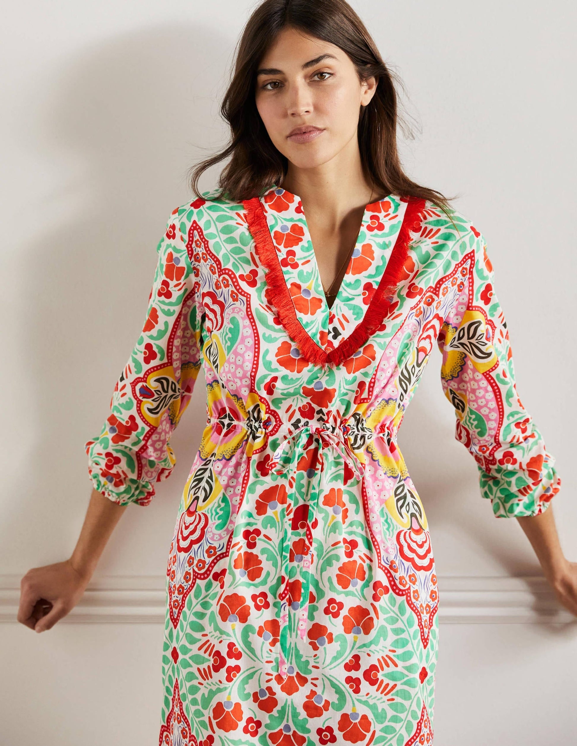 Trim Detail Kaftan Maxi Dress-Bright Papaya, Delicate Bud-4