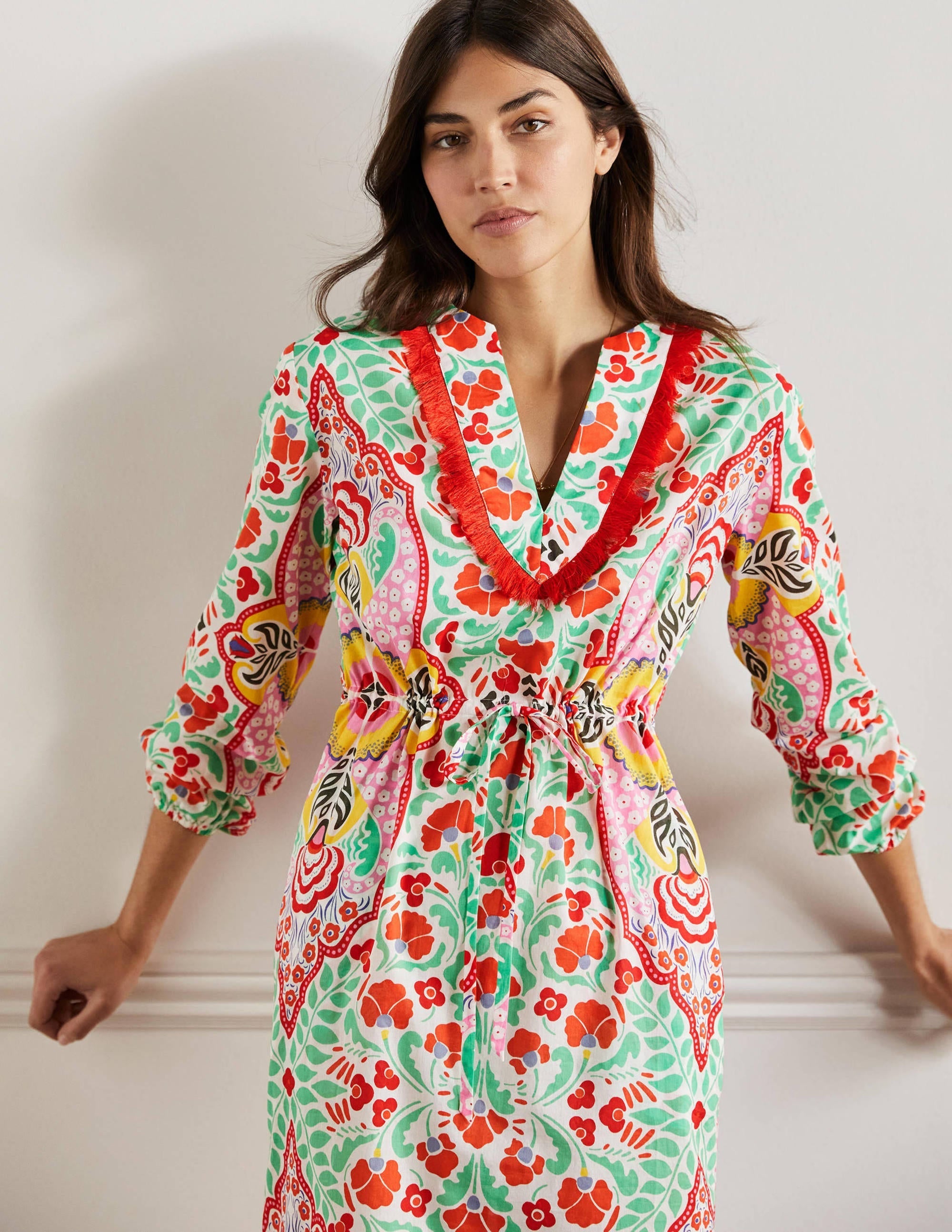 Trim Detail Kaftan Maxi Dress-Bright Papaya, Delicate Bud - Image 4