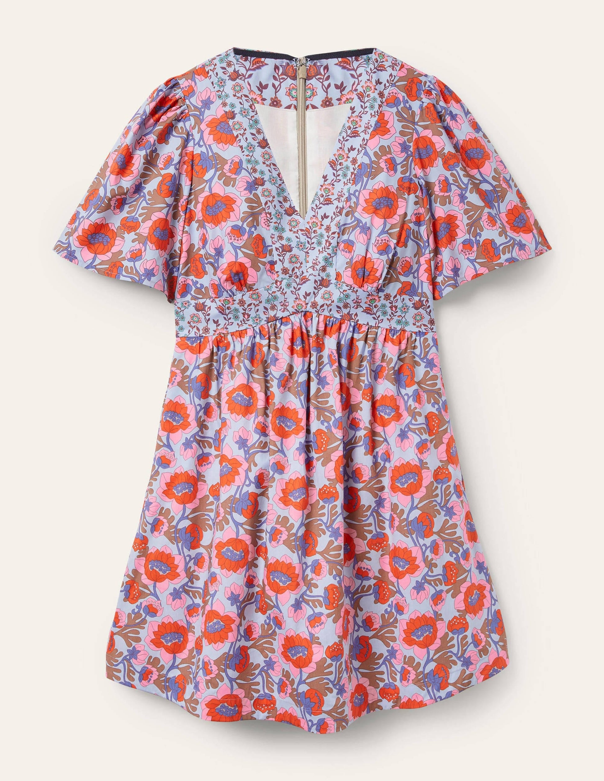 V-Neck Contrast Detail Dress-Dusty Blue, Terrace Bud-6