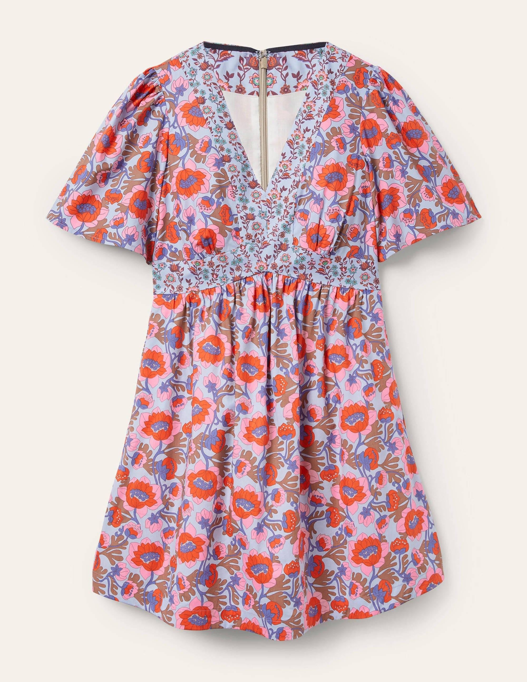 V-Neck Contrast Detail Dress-Dusty Blue, Terrace Bud - Image 6
