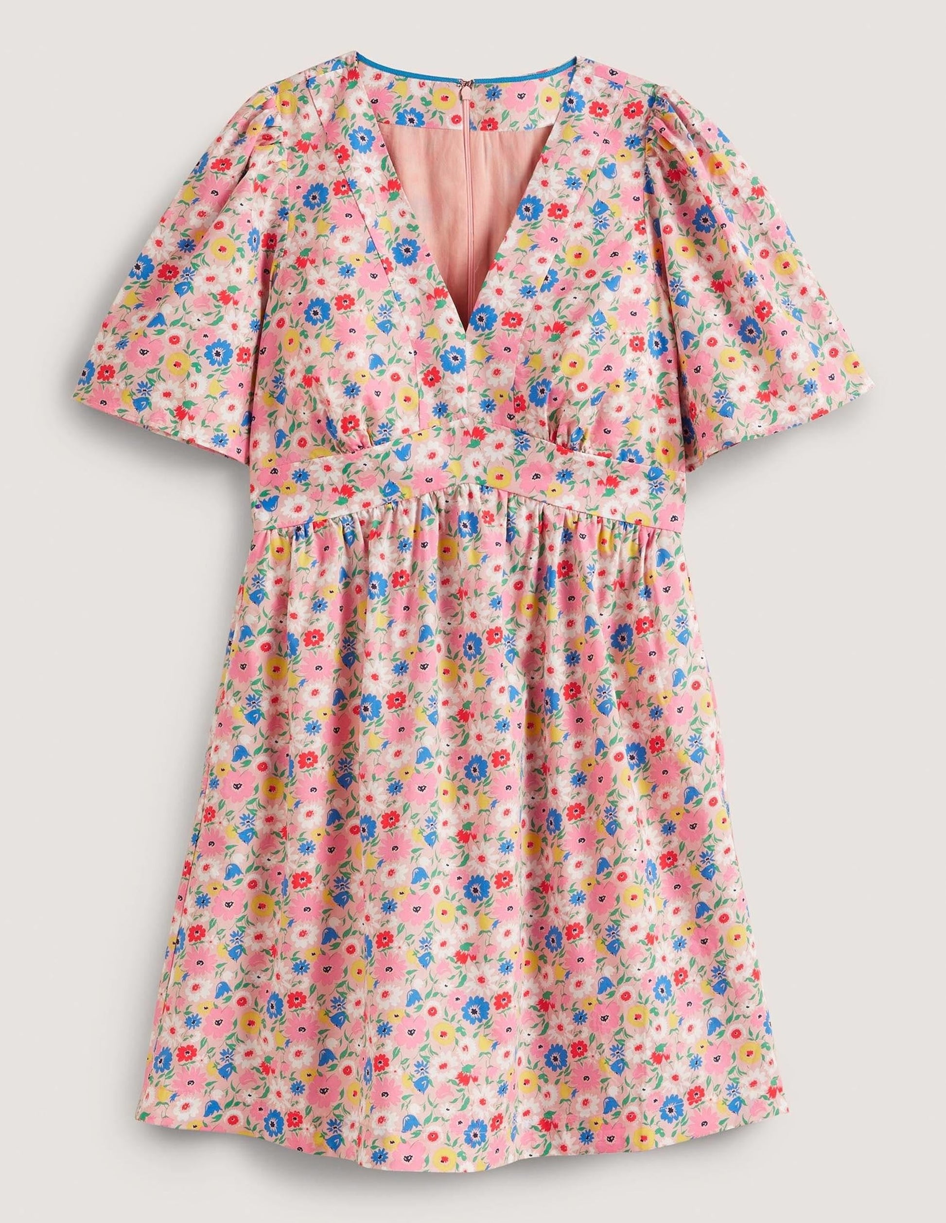 V-Neck Contrast Detail Dress-Milkshake, Elegant Bloom-6