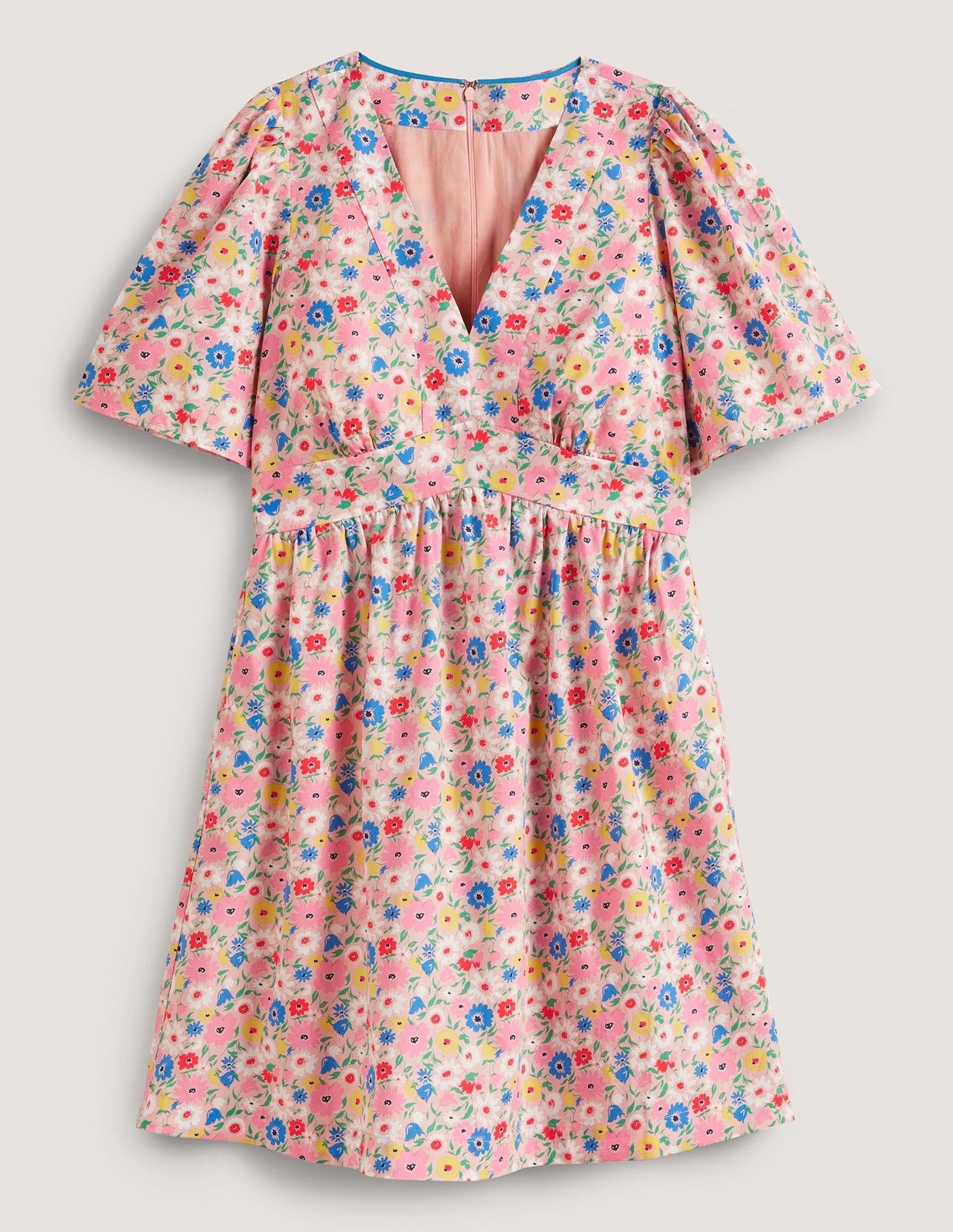 V-Neck Contrast Detail Dress-Milkshake, Elegant Bloom - Image 6
