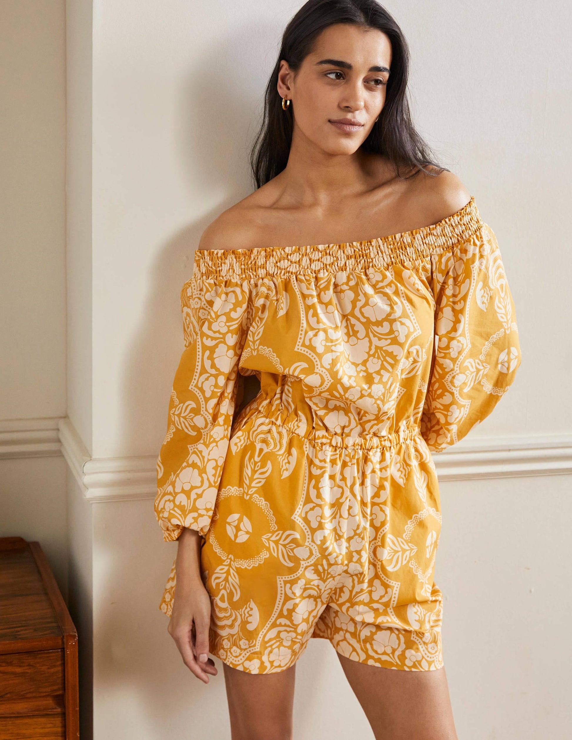Off Shoulder Playsuit-Butter, Passion Bloom-1