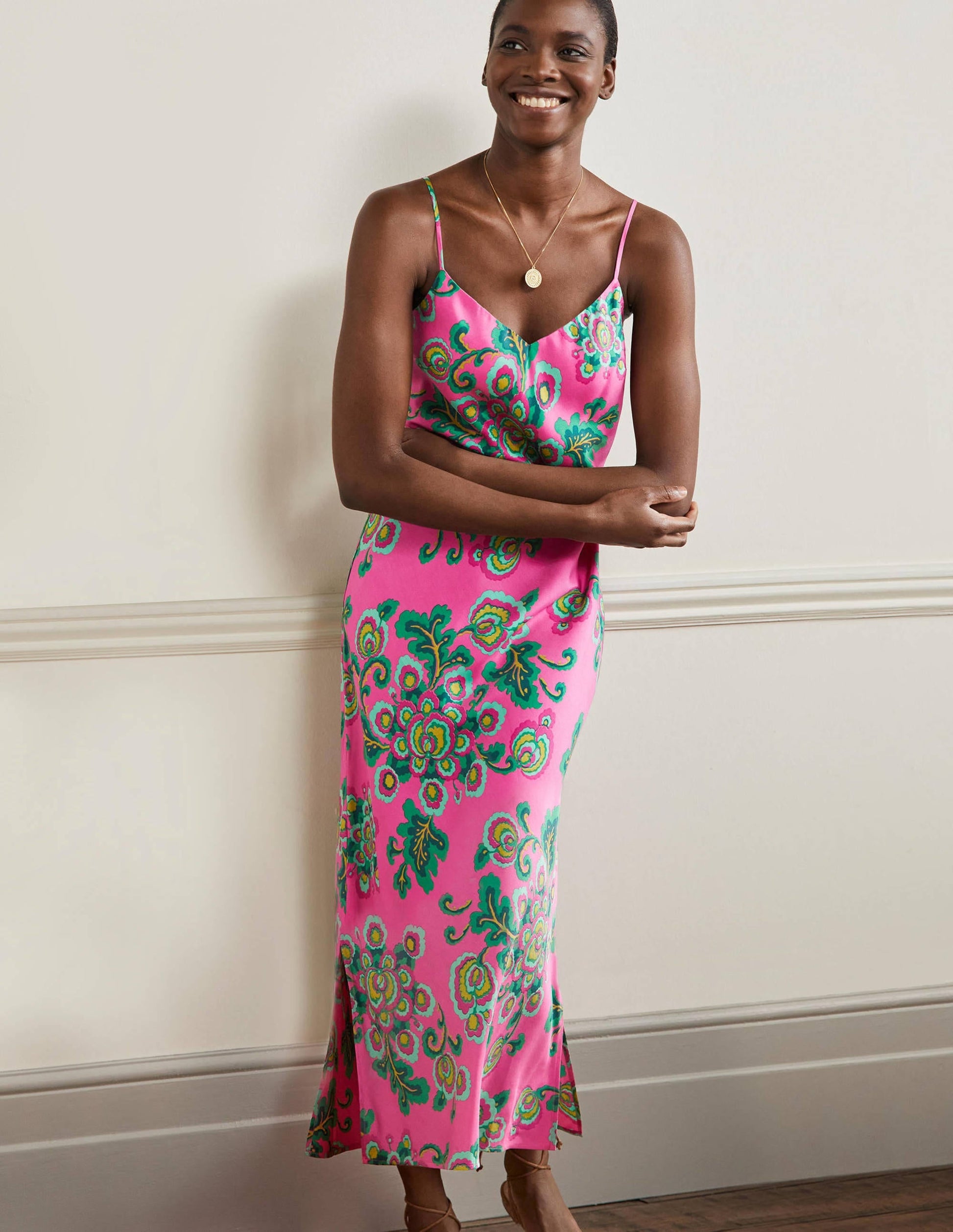 Elena Midi Slip Dress-Party Pink, Wild Blooms-1