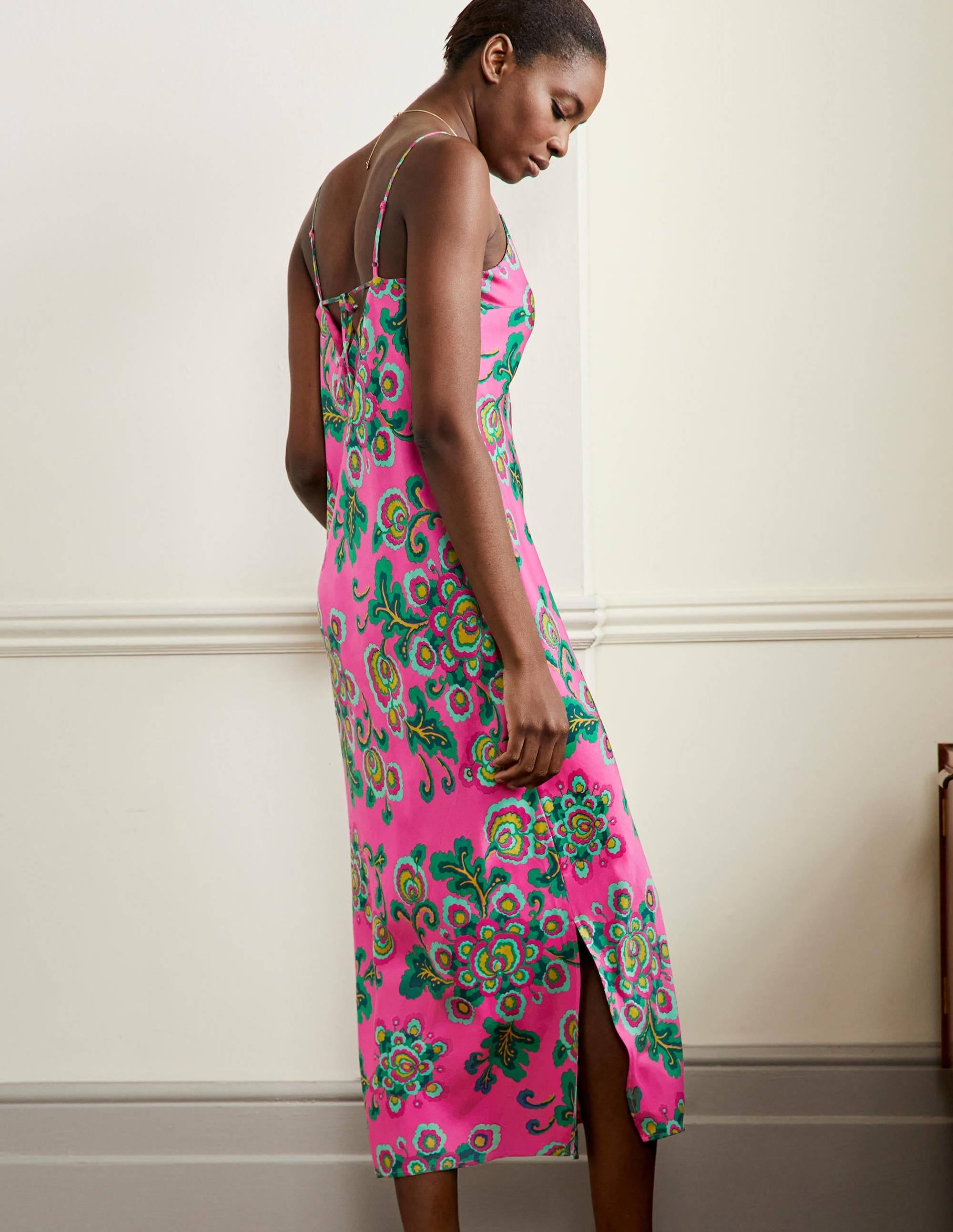 Elena Midi Slip Dress-Party Pink, Wild Blooms - Image 4