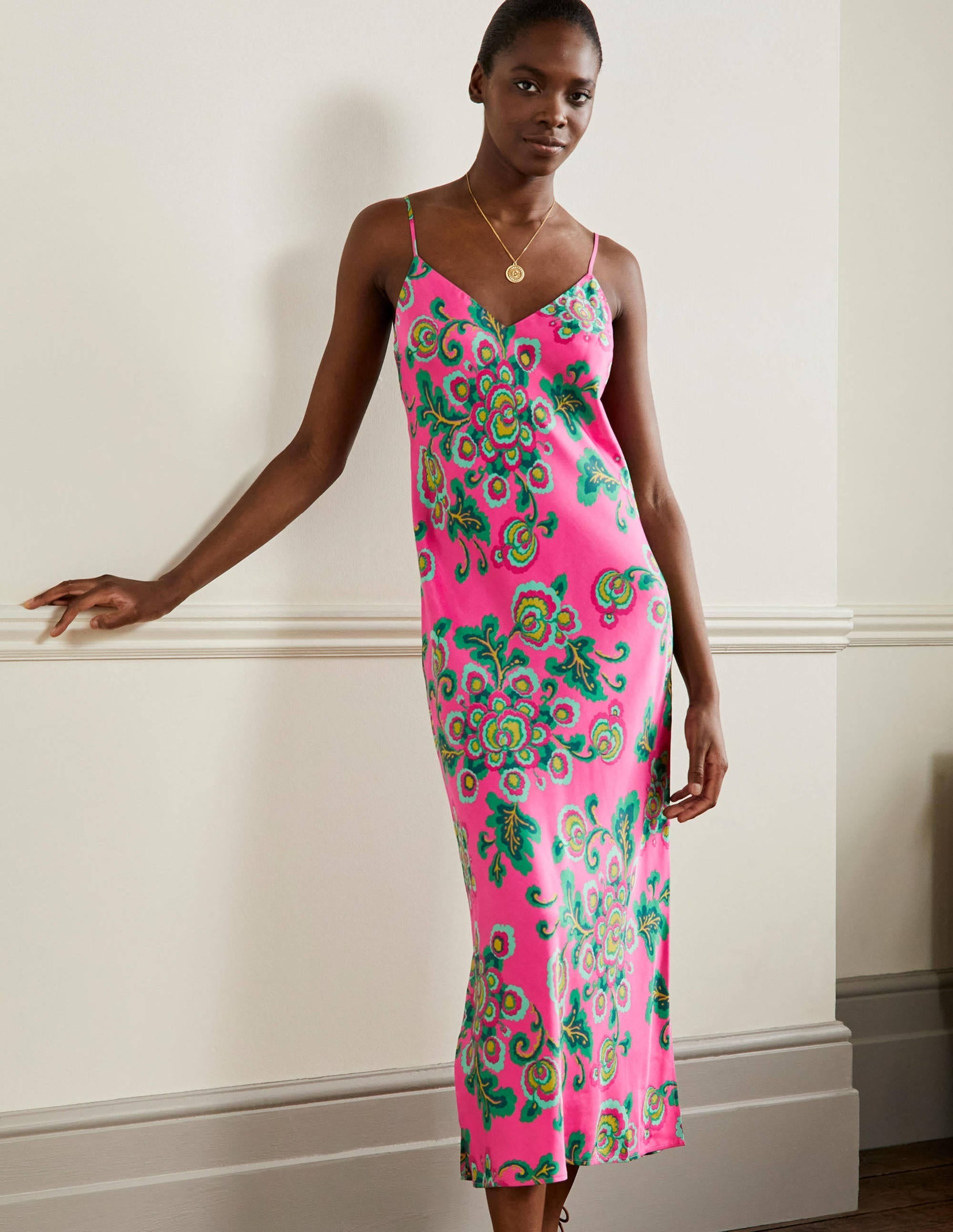 Elena Midi Slip Dress-Party Pink, Wild Blooms - Image 5