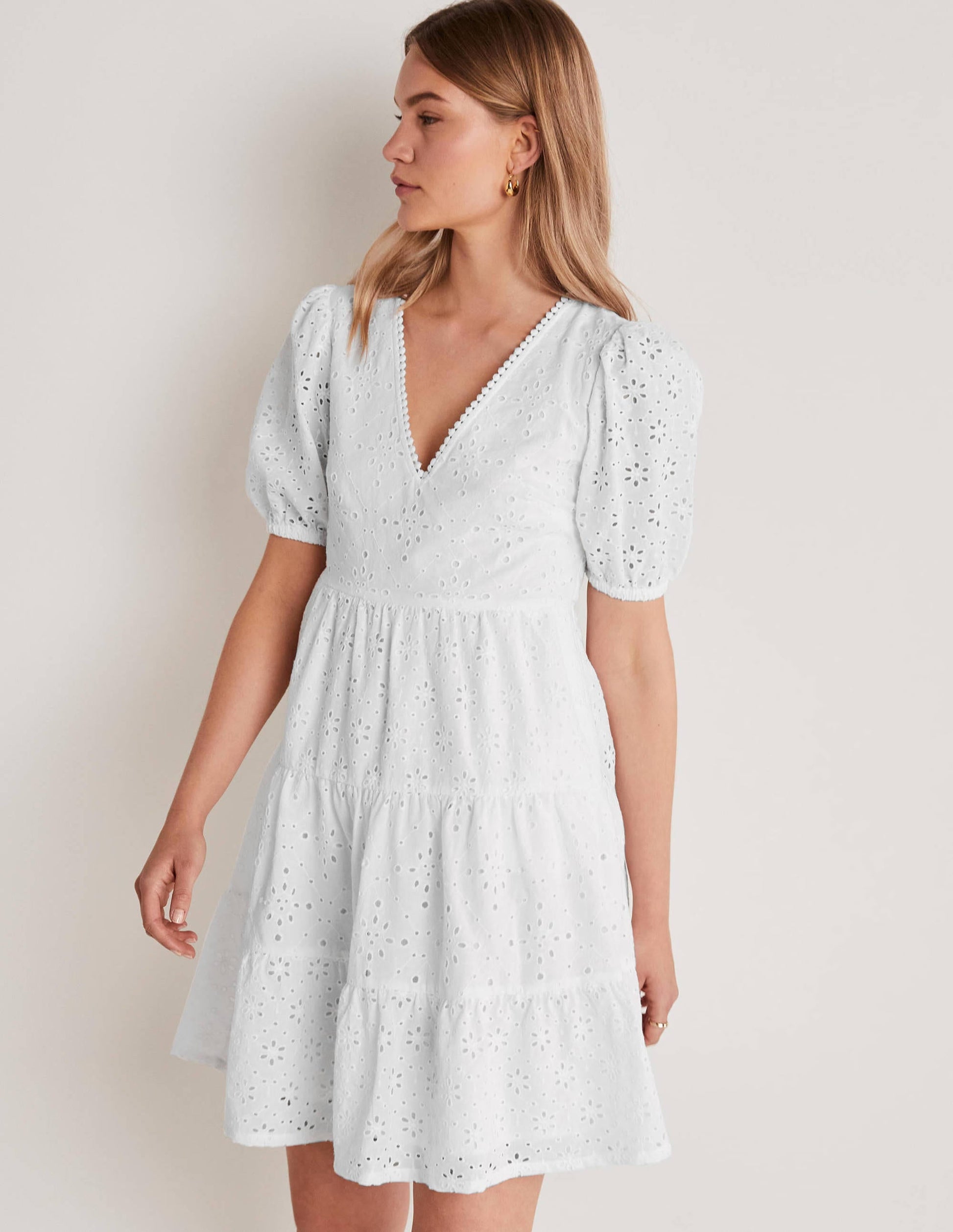 Back Detail Broderie Dress-White-1