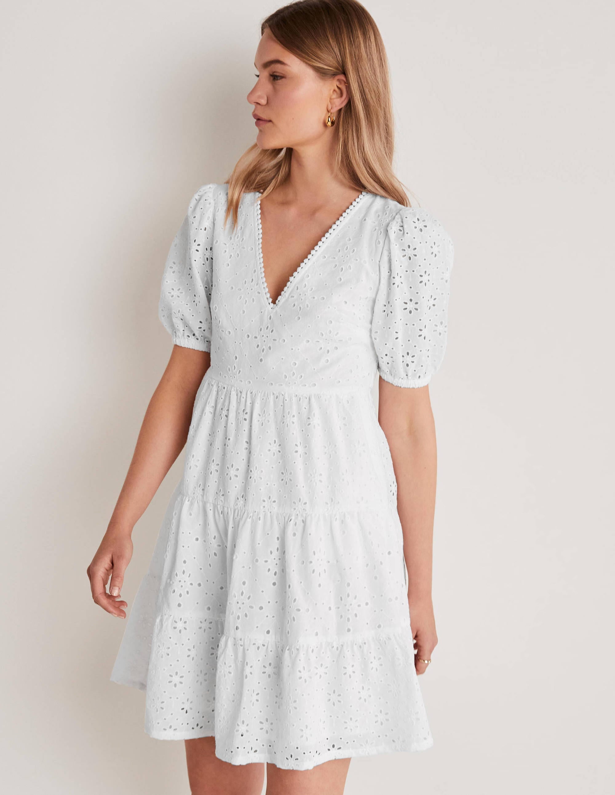 Back Detail Broderie Dress-White - Image 1
