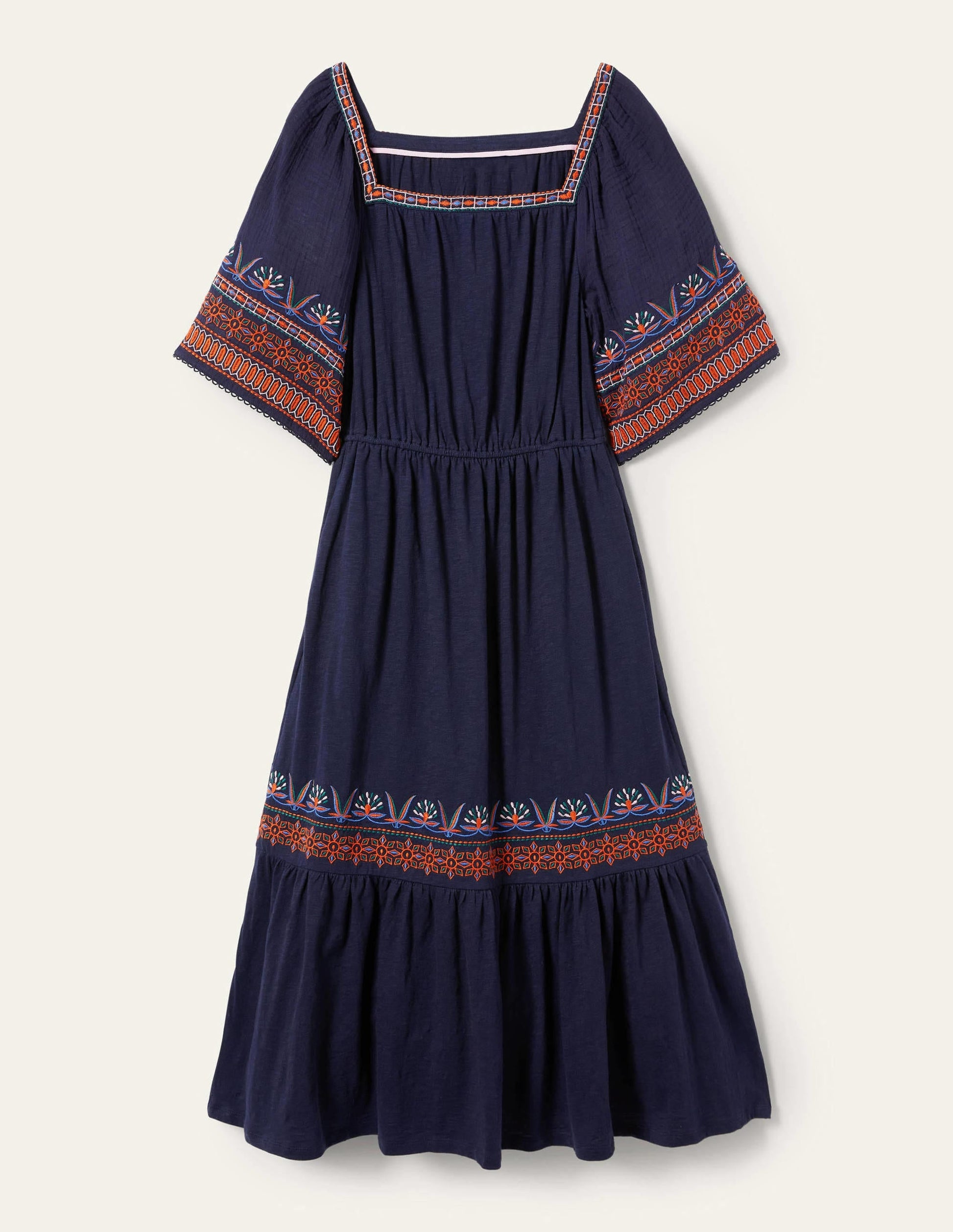 Jersey Embroidered Midi Dress-Navy-6