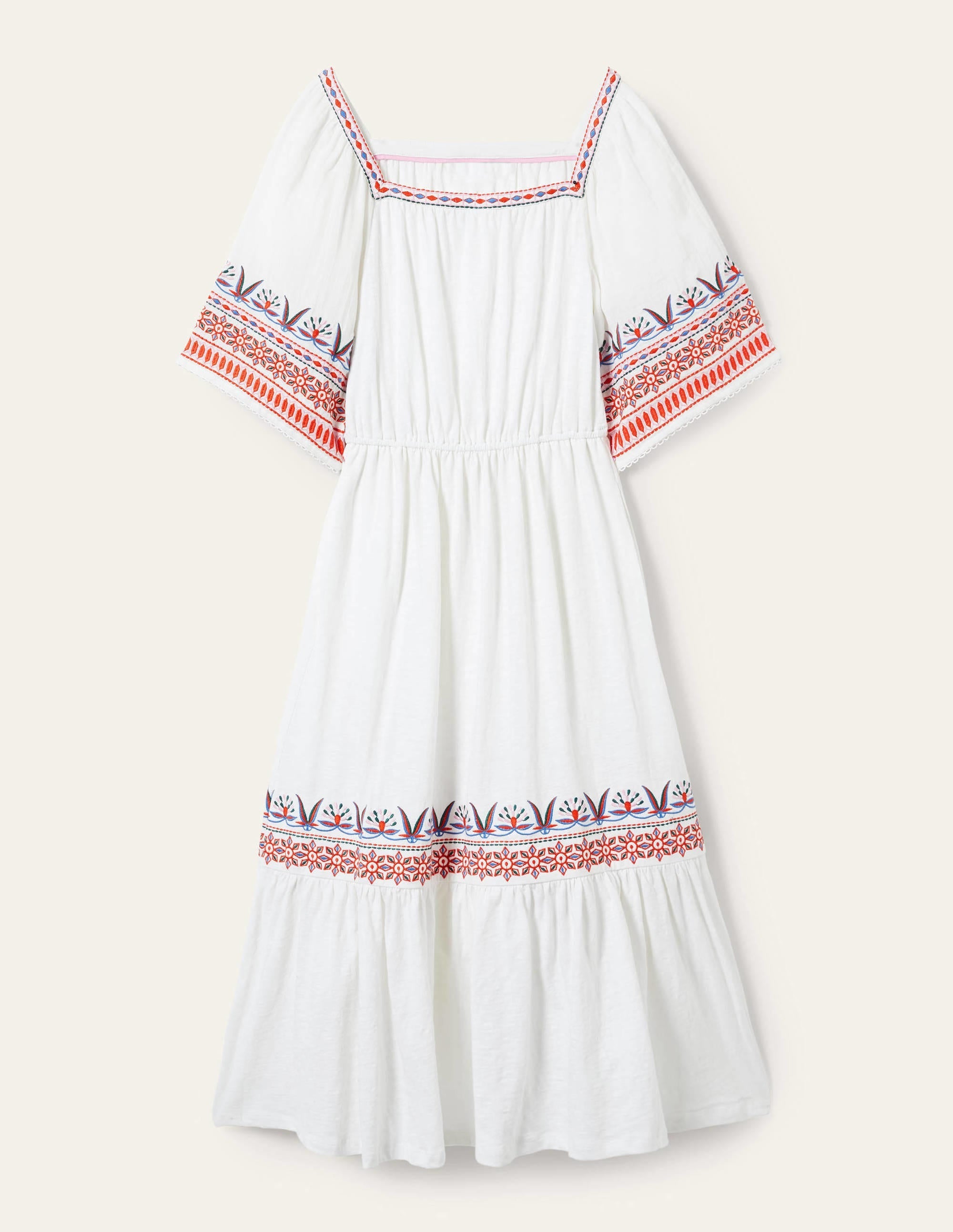Jersey Embroidered Midi Dress-White - Image 7