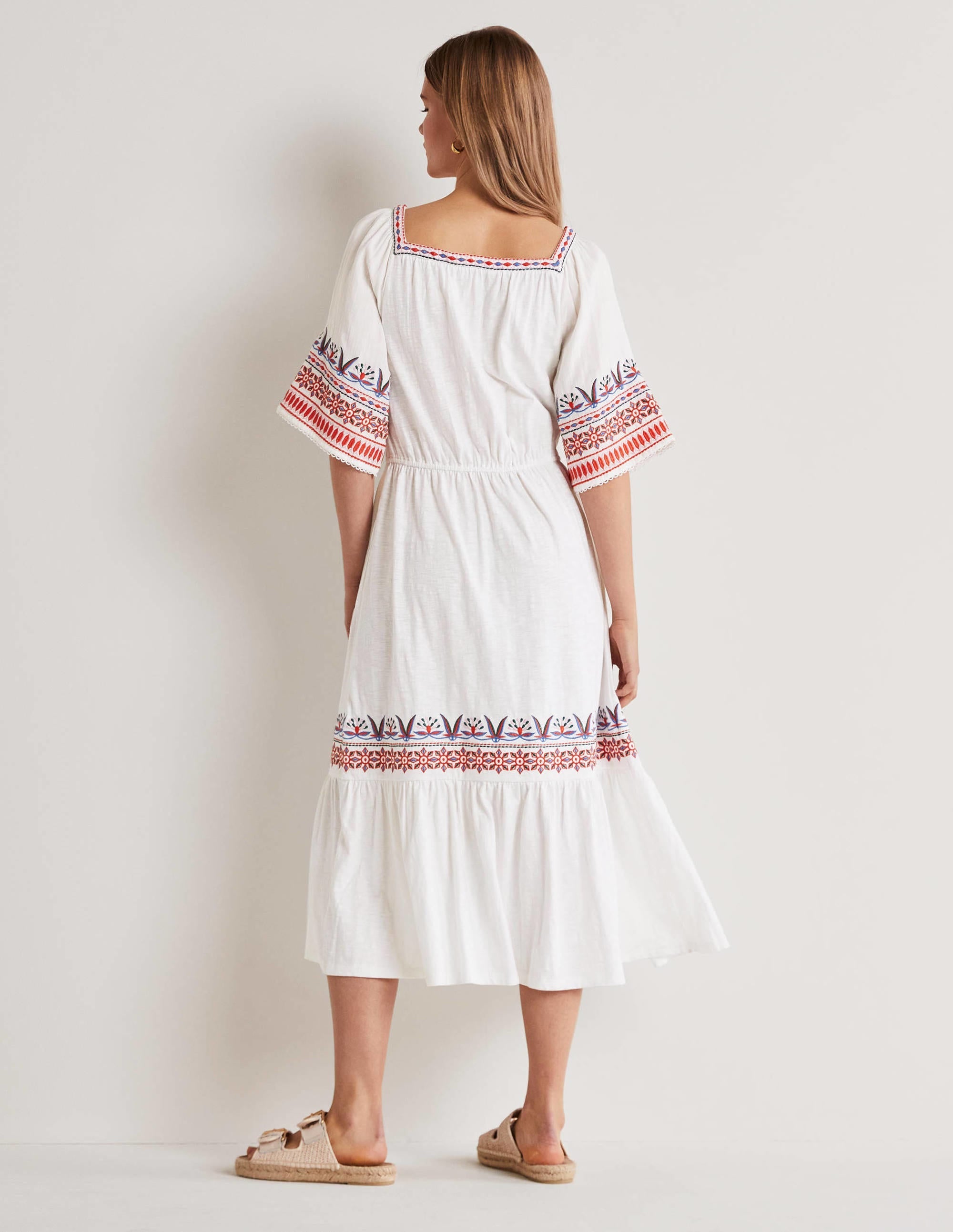 Jersey Embroidered Midi Dress-White - Image 3