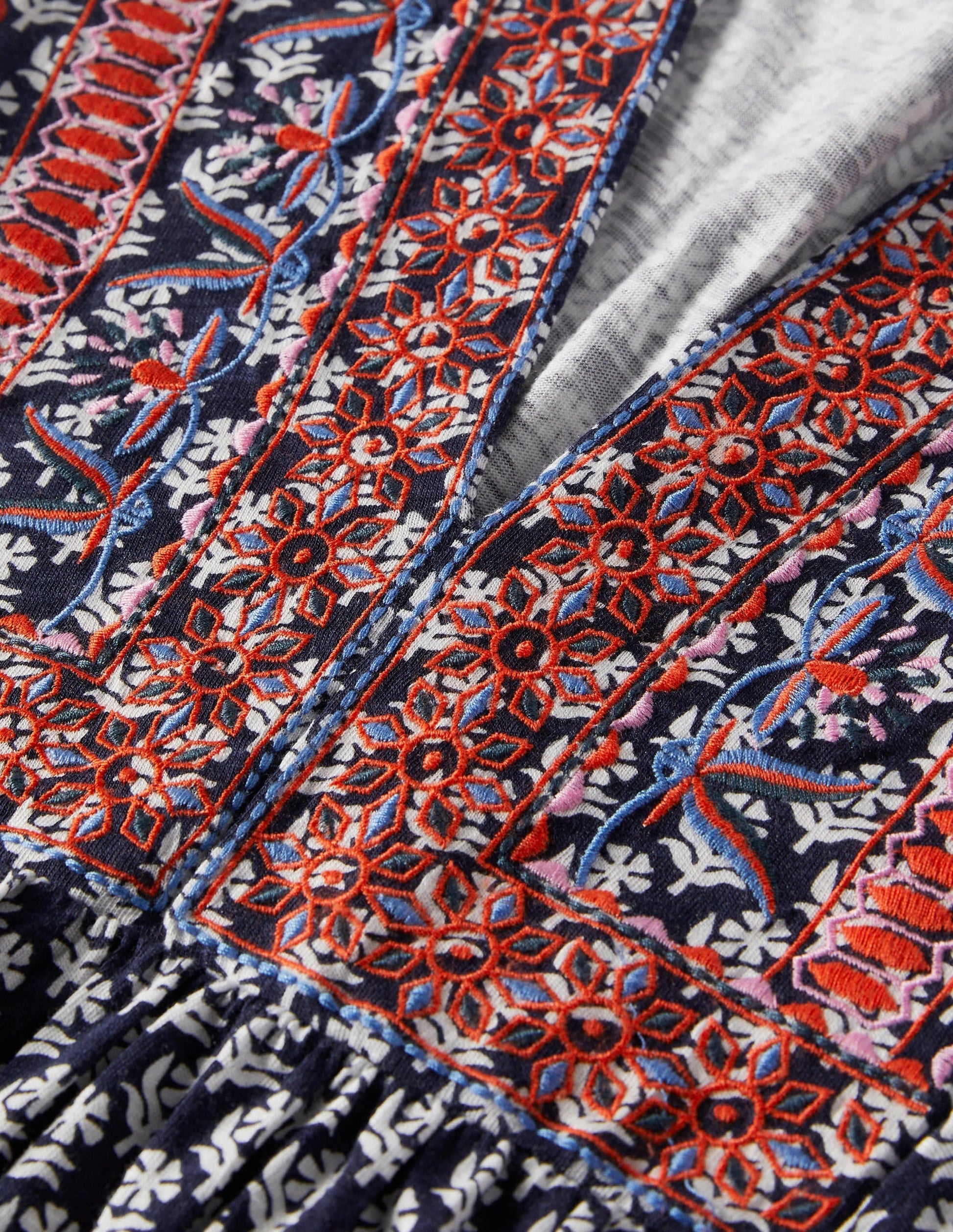 Embroidered Jersey Dress-Navy, Woodblock Bloom-5