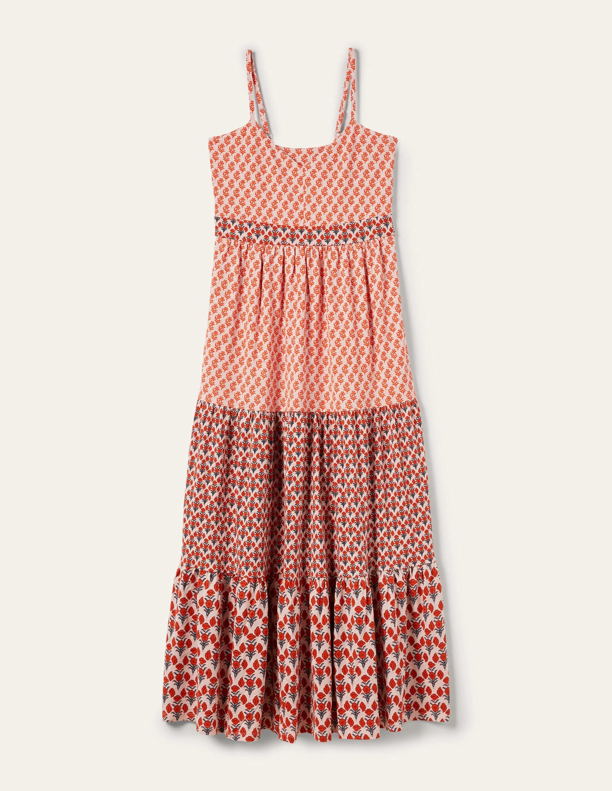 Strappy Jersey Maxi Dress-Milkshake, Woodblock Bloom - Image 5