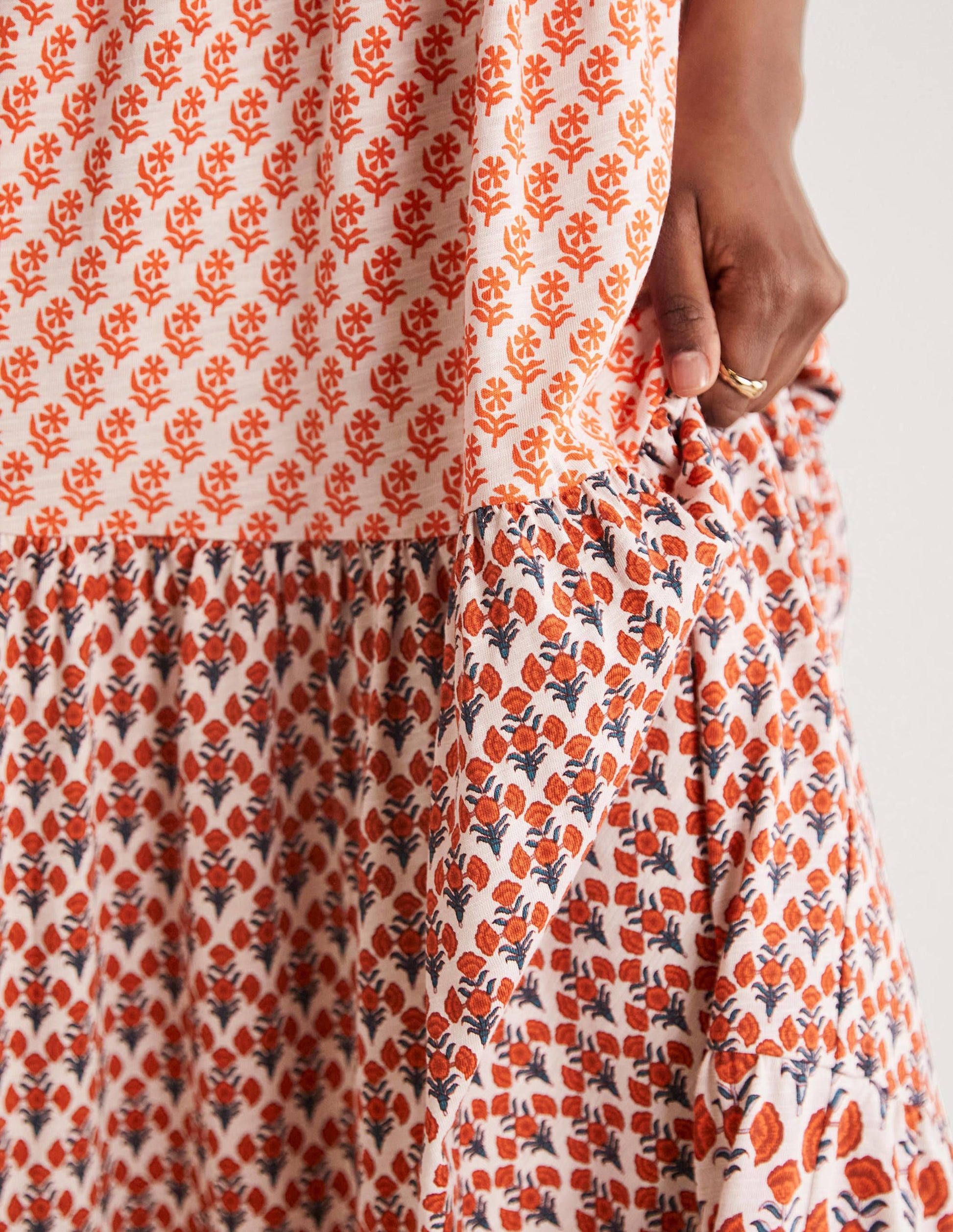 Strappy Jersey Maxi Dress-Milkshake, Woodblock Bloom-2