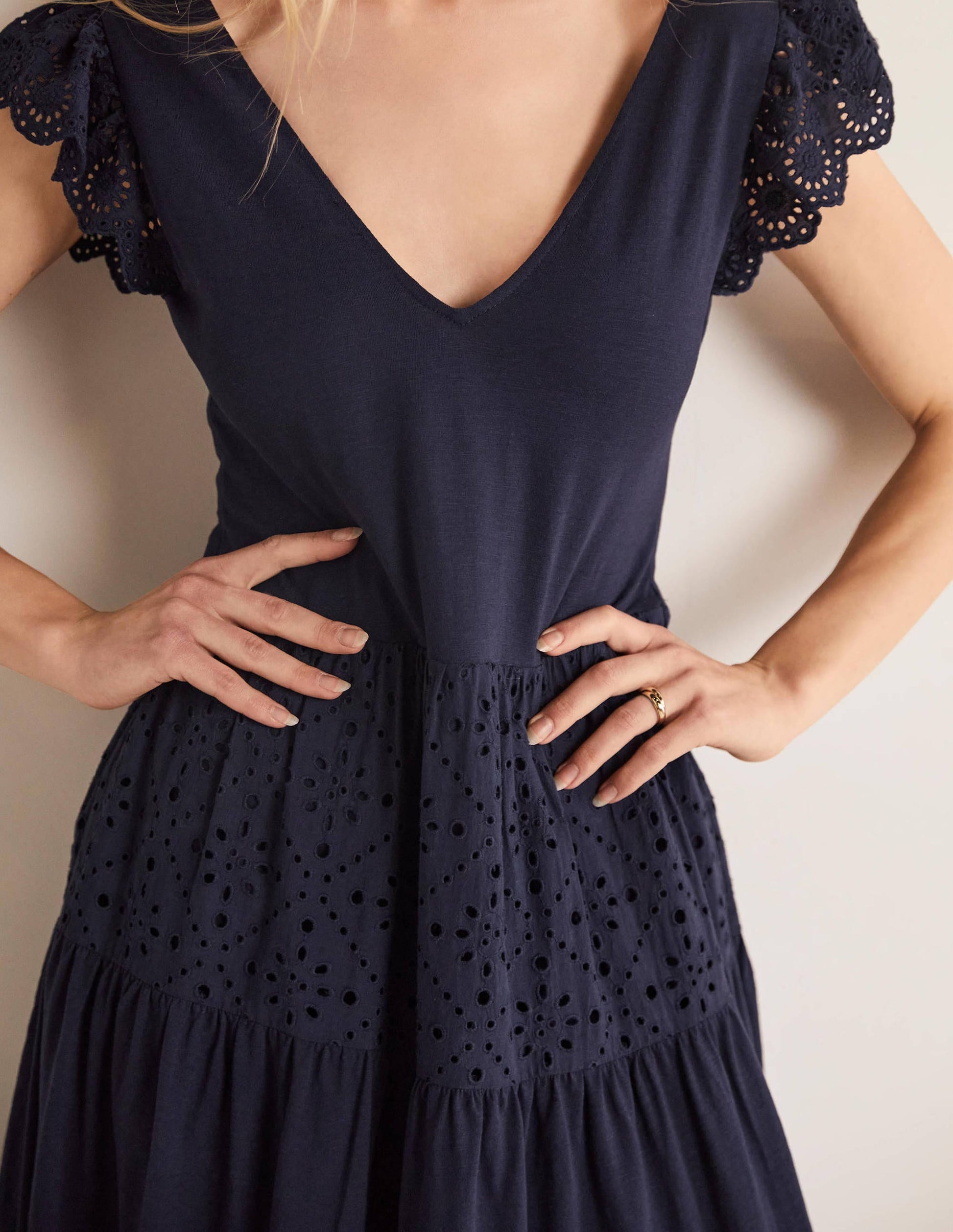Broderie Mix Jersey Maxi Dress-Navy-5