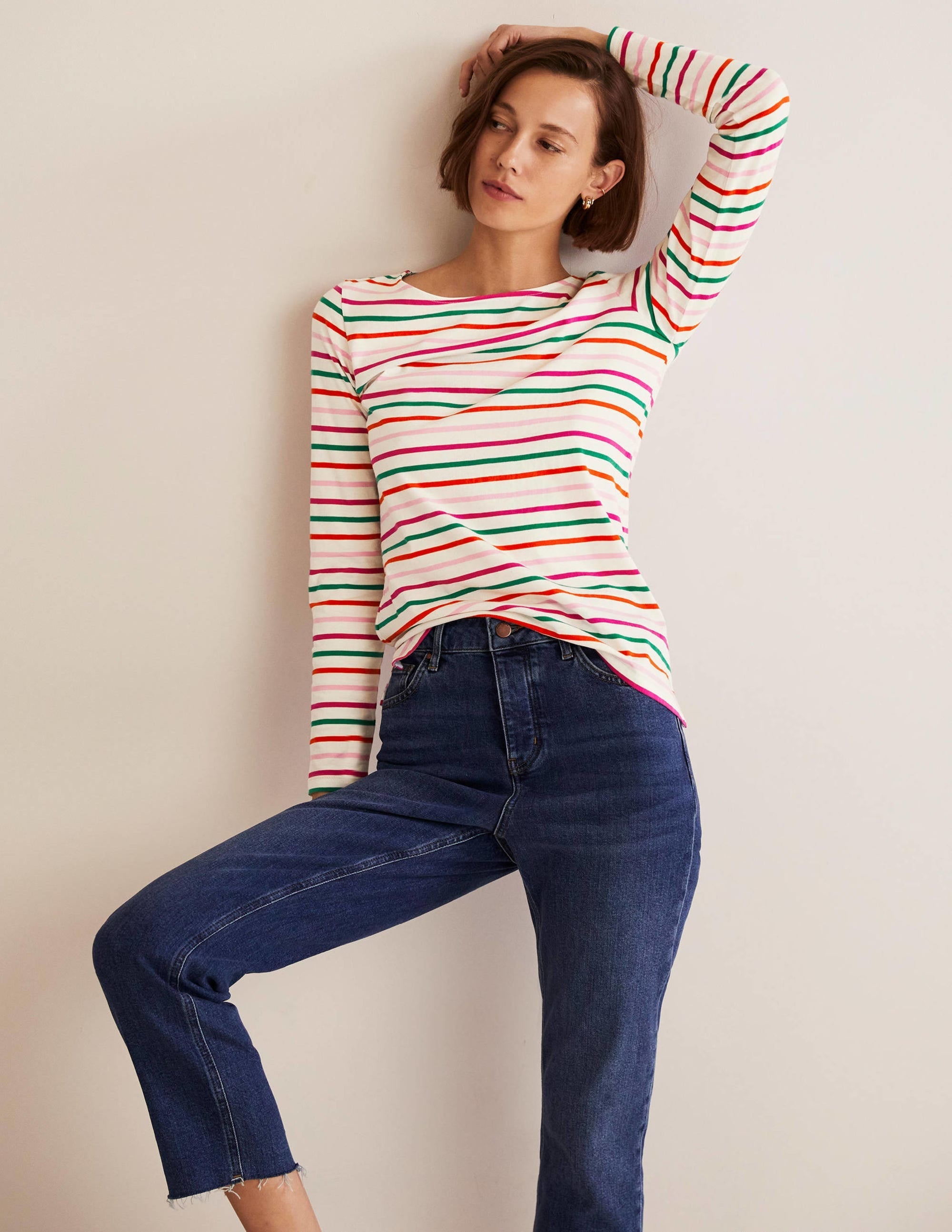 Long Sleeve Breton Top-Bon Bon and Firecracker Stripe - Image 1