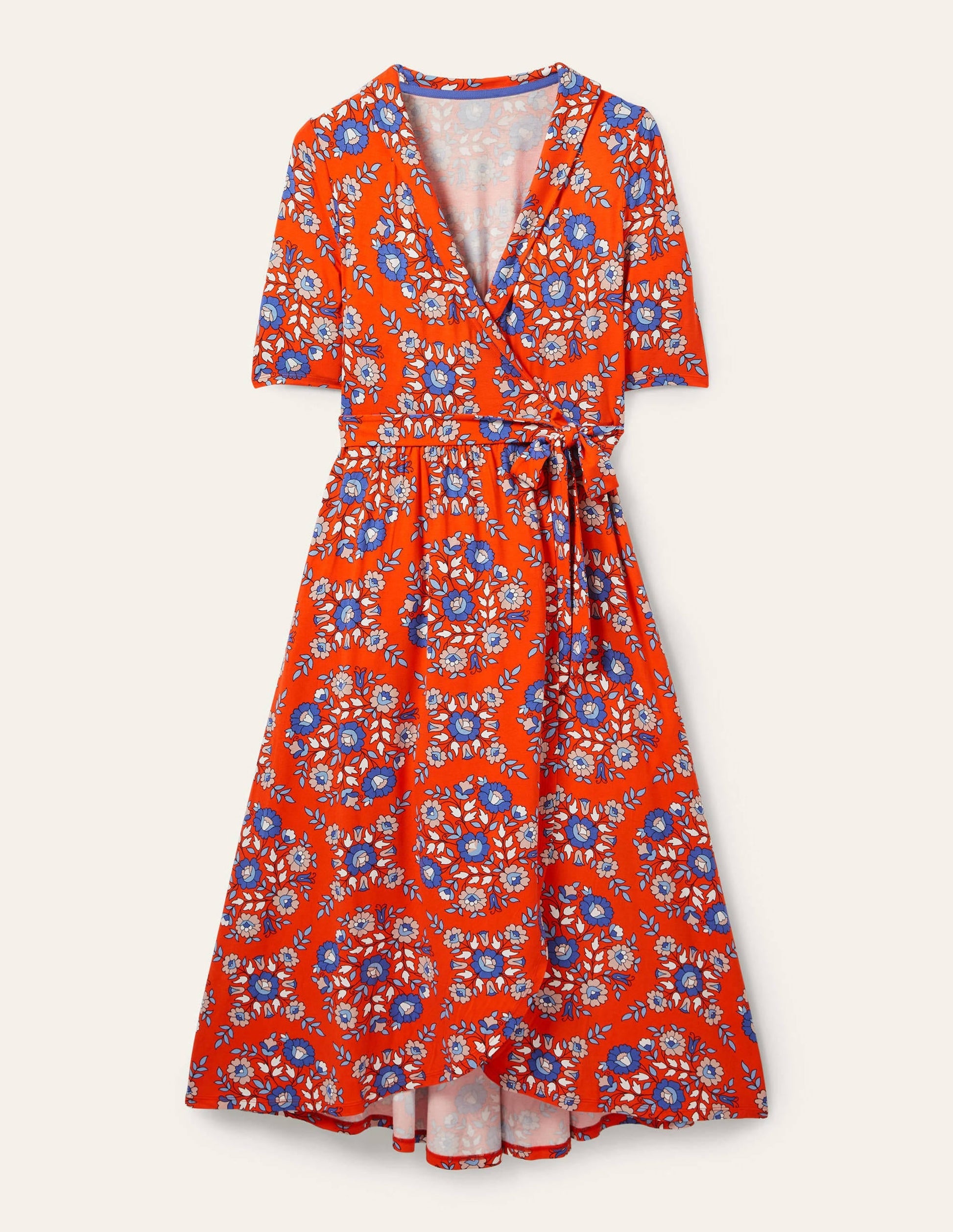 Lavinia Jersey Wrap Dress-Papaya, Wildflower Prairie-6