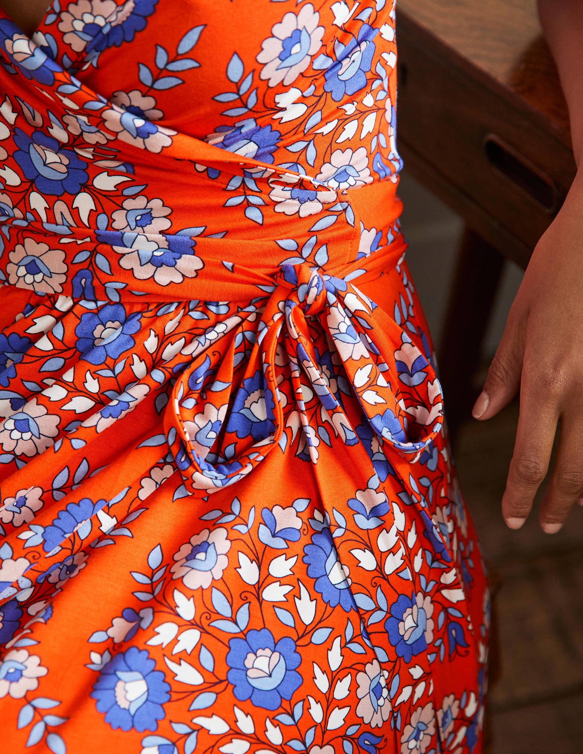 Lavinia Jersey Wrap Dress-Papaya, Wildflower Prairie-2