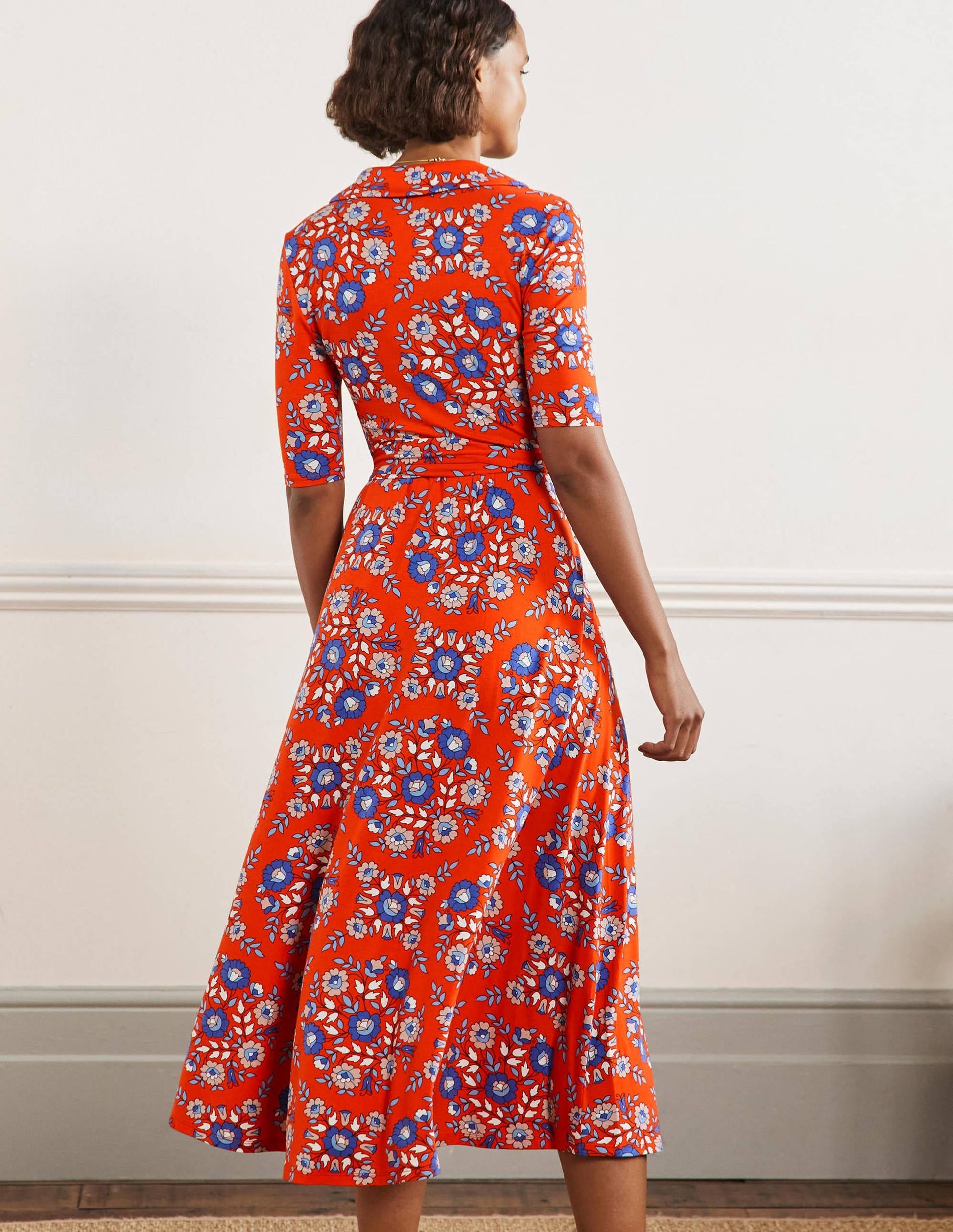 Lavinia Jersey Wrap Dress-Papaya, Wildflower Prairie-3