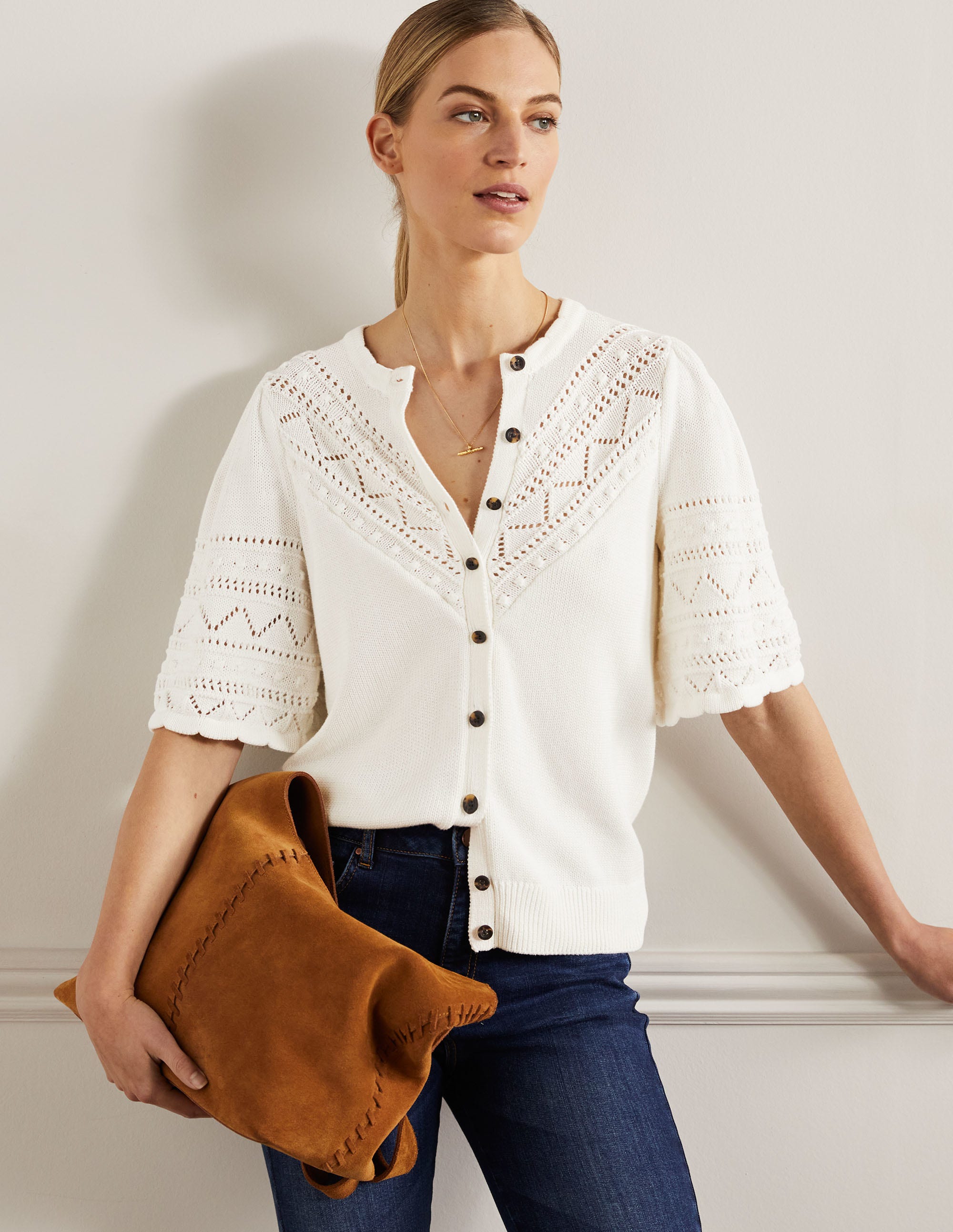Wide Sleeve Crochet Cardigan-Ivory - Image 1