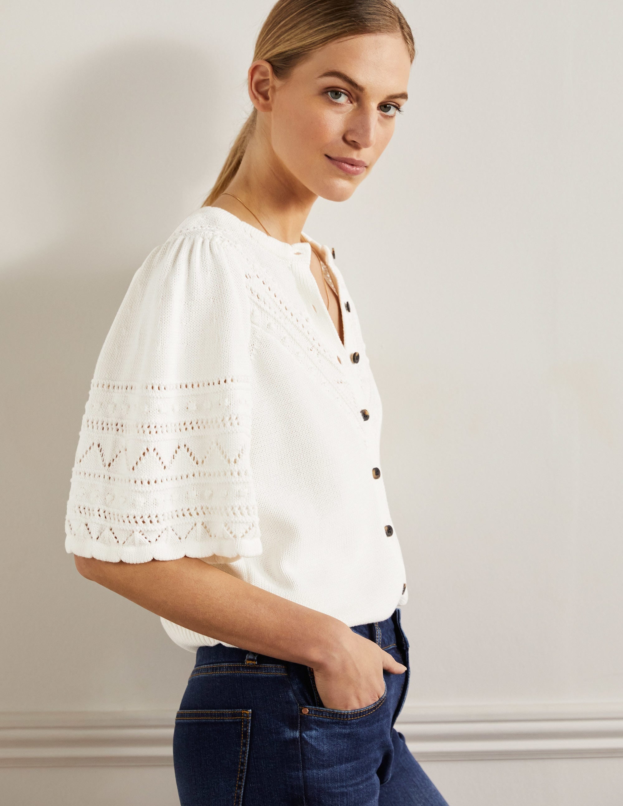 Wide Sleeve Crochet Cardigan-Ivory - Image 4