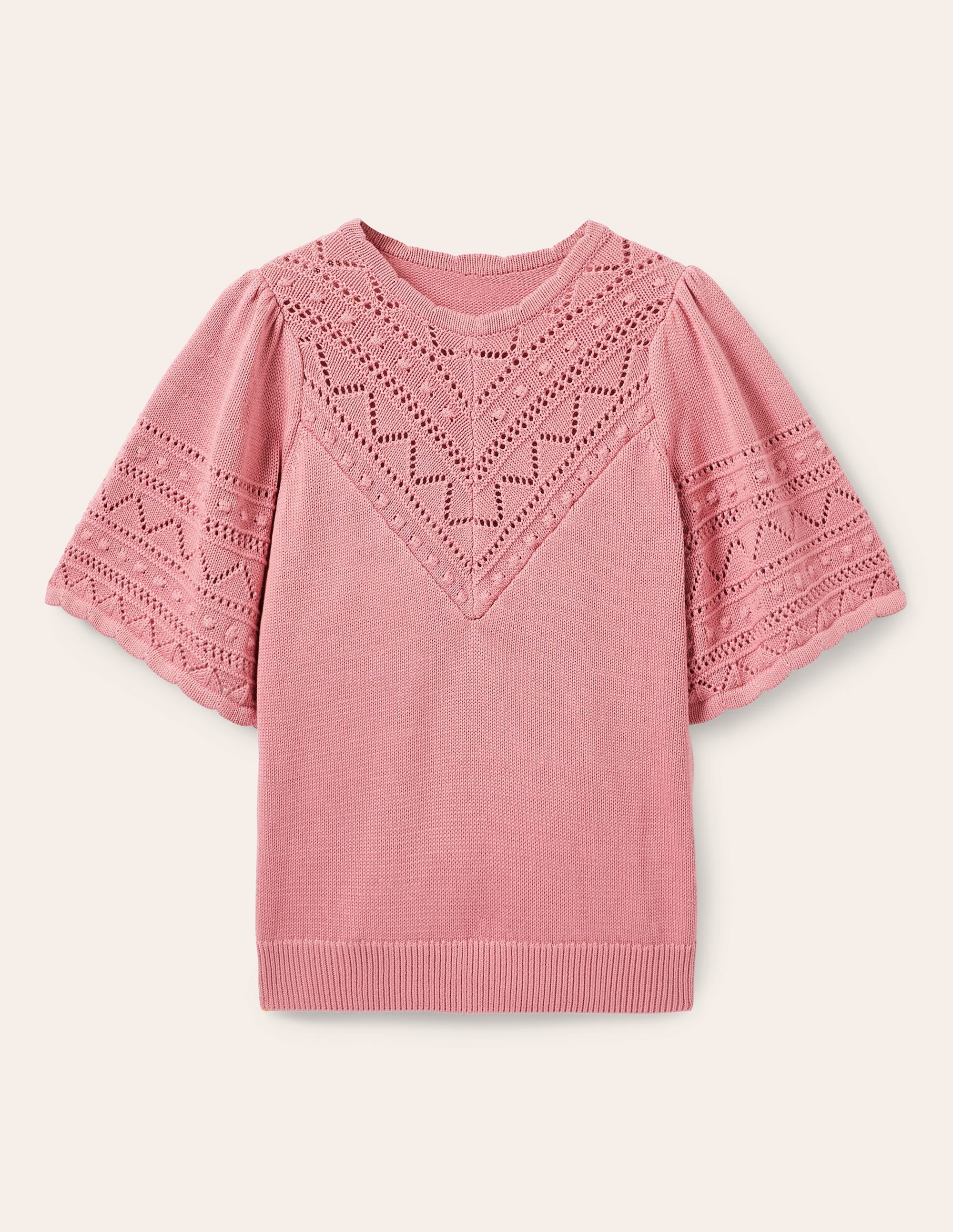 Wide Sleeve Crochet Jumper-Formica Pink - Image 1