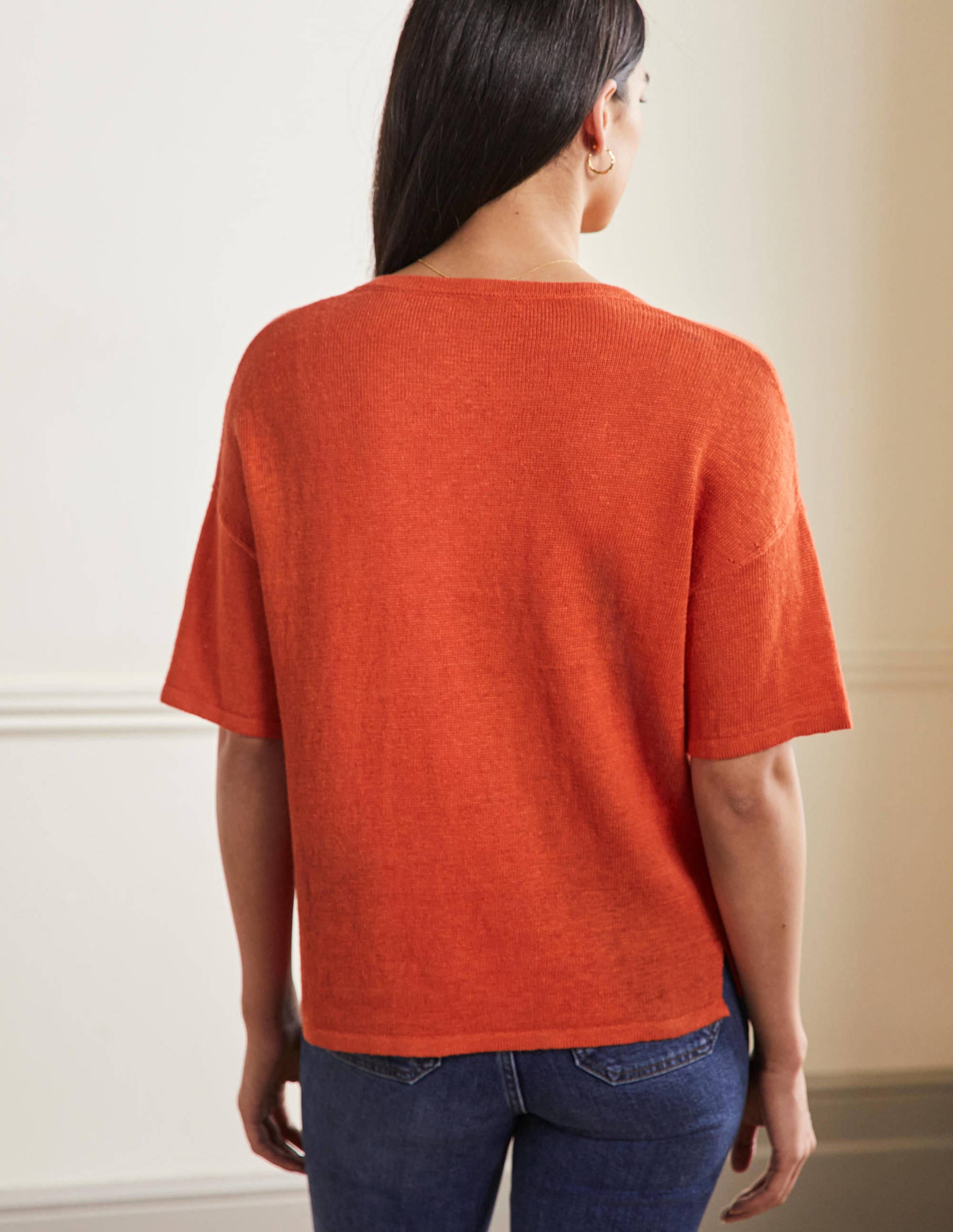 Linen Knitted T-shirt-Bright Papaya - Image 3