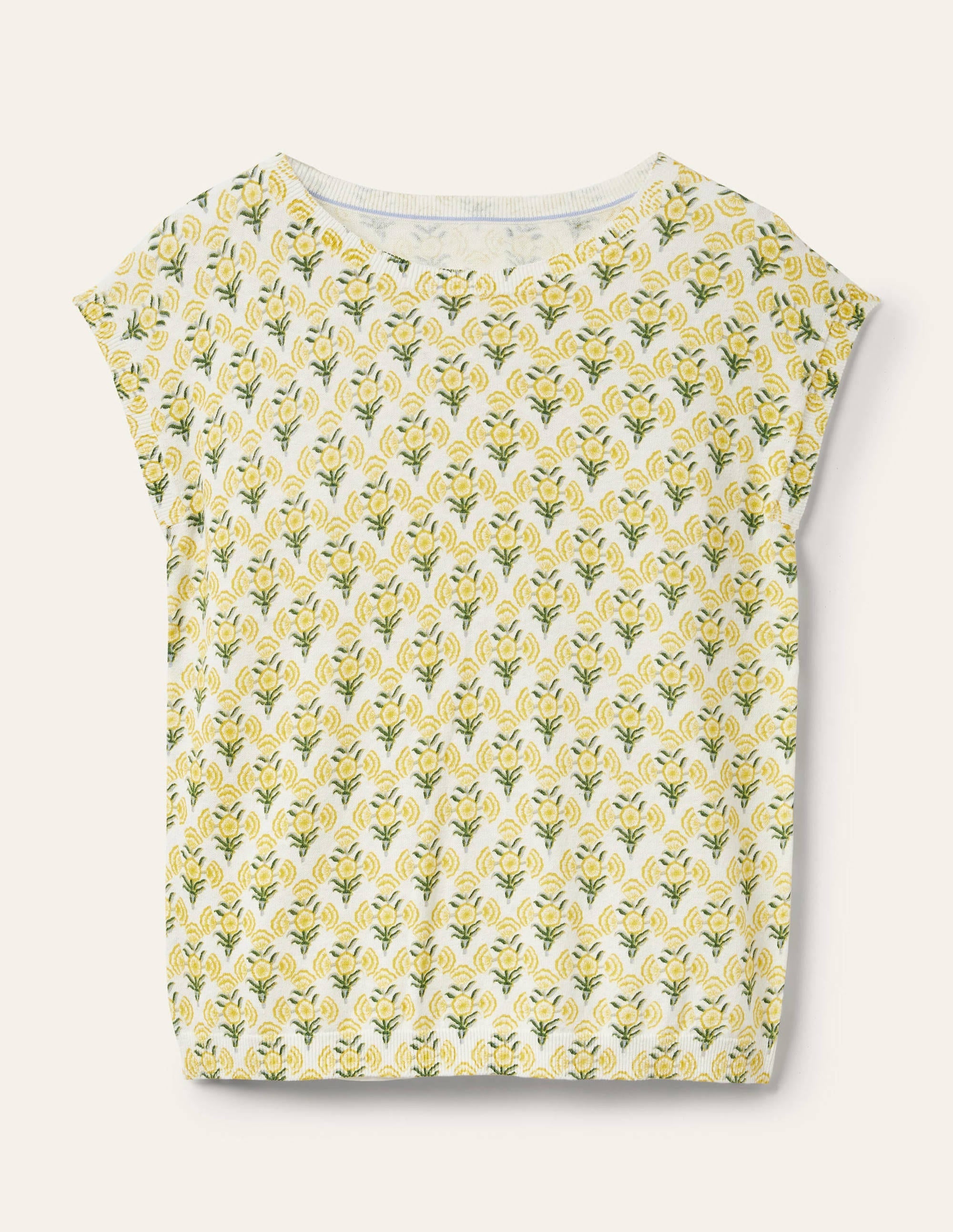 Printed Crew Neck Knitted Vest-Olive Oil, Poppy Geo - Image 6