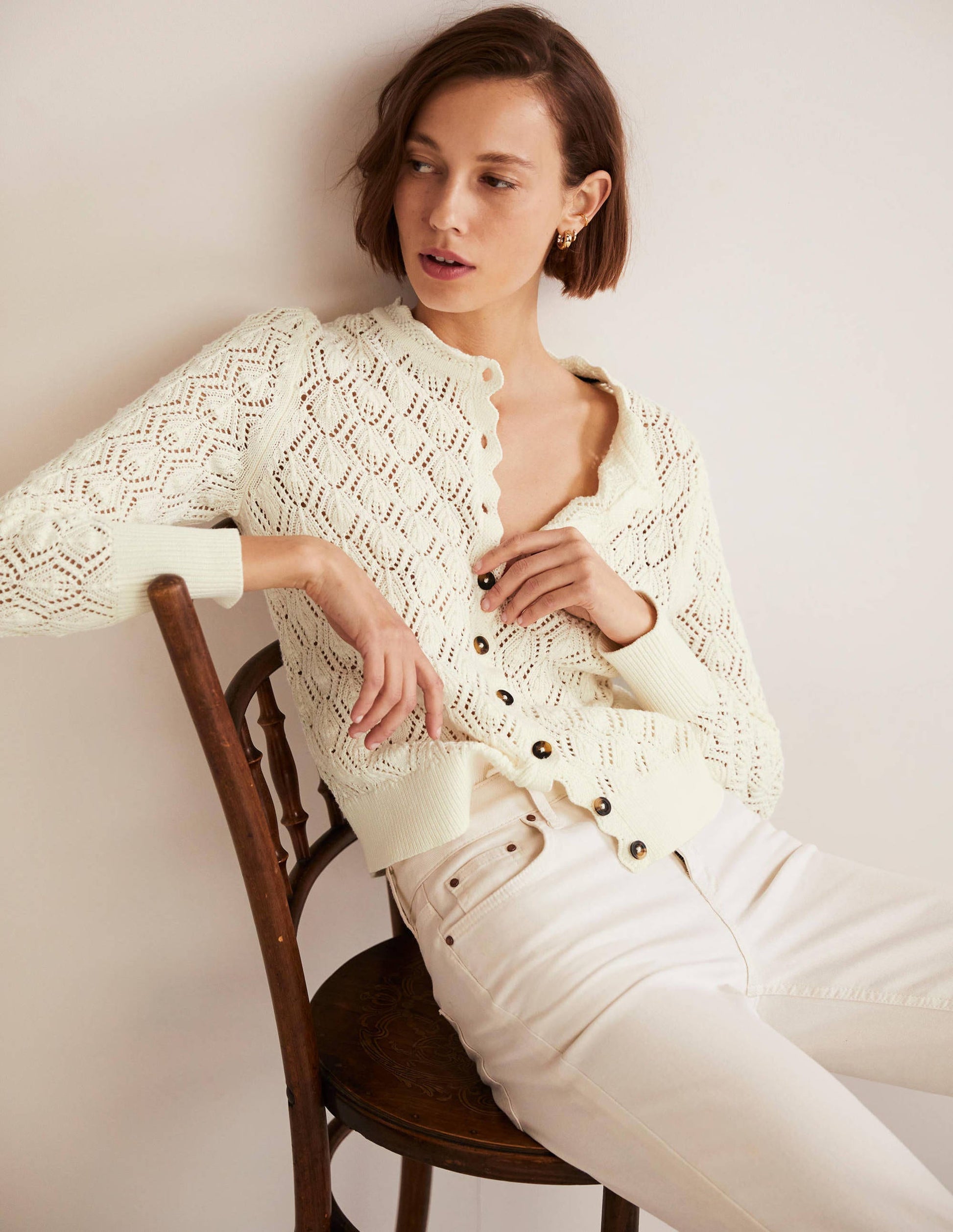 Scallop Crochet Cardigan-Ivory-3