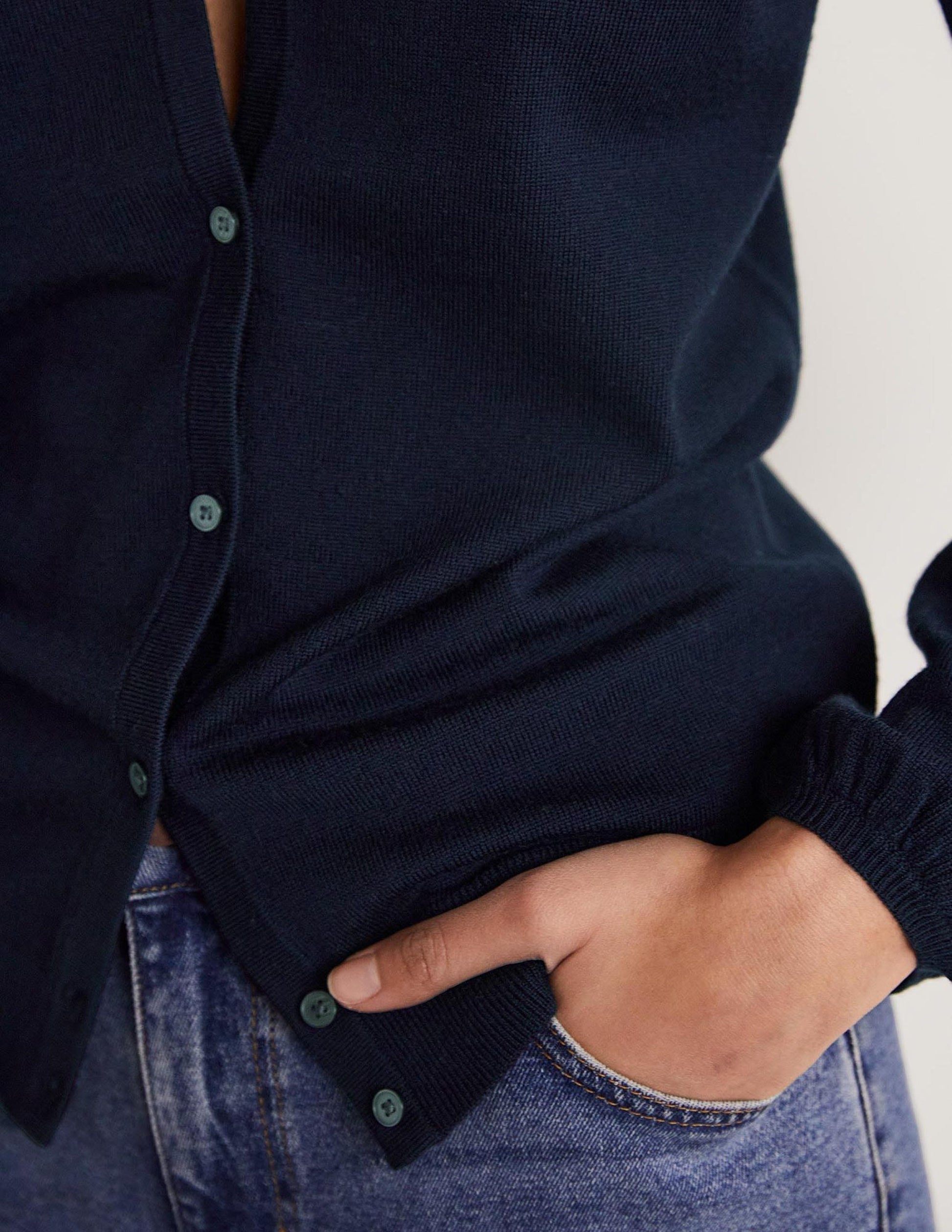 Square Neck Merino Cardigan-Navy-7