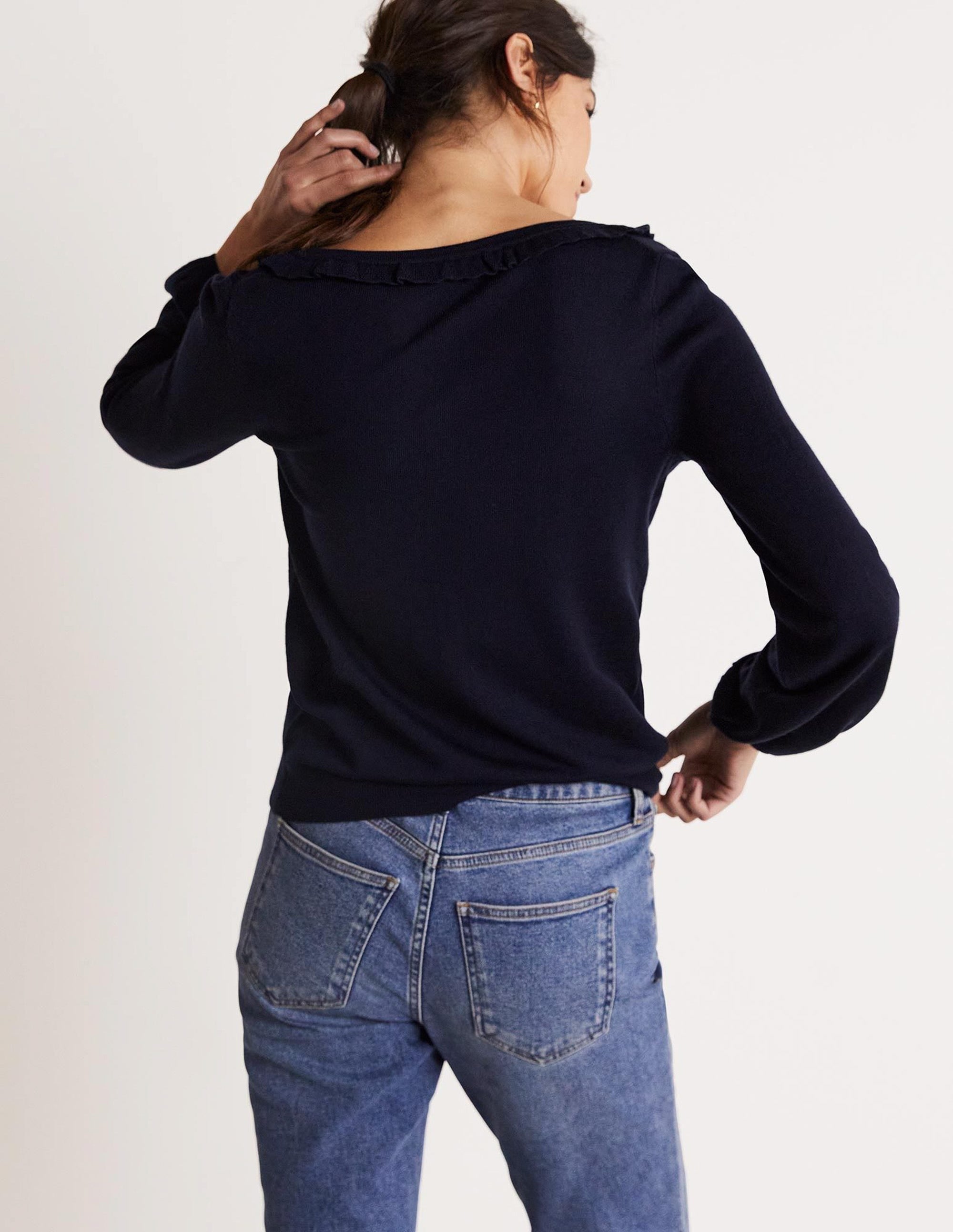 Square Neck Merino Cardigan-Navy - Image 8
