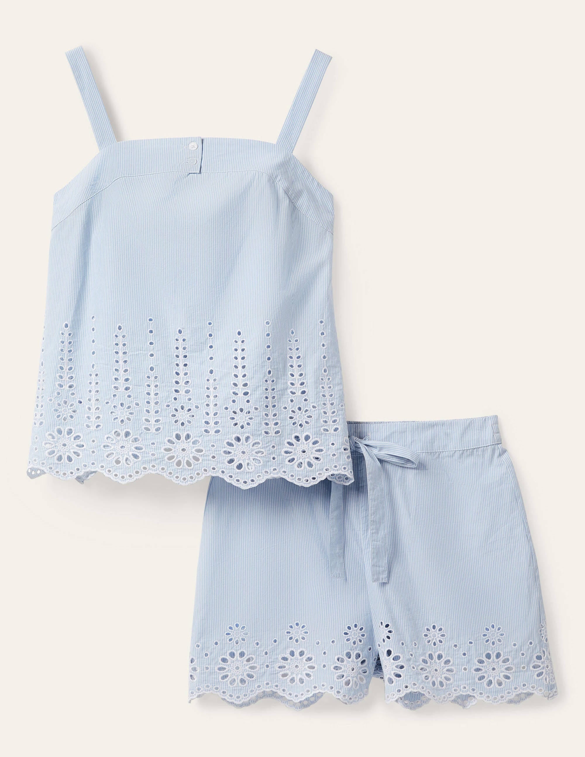 Broderie Short Pyjama Set-Blue Ticking Stripe - Image 6