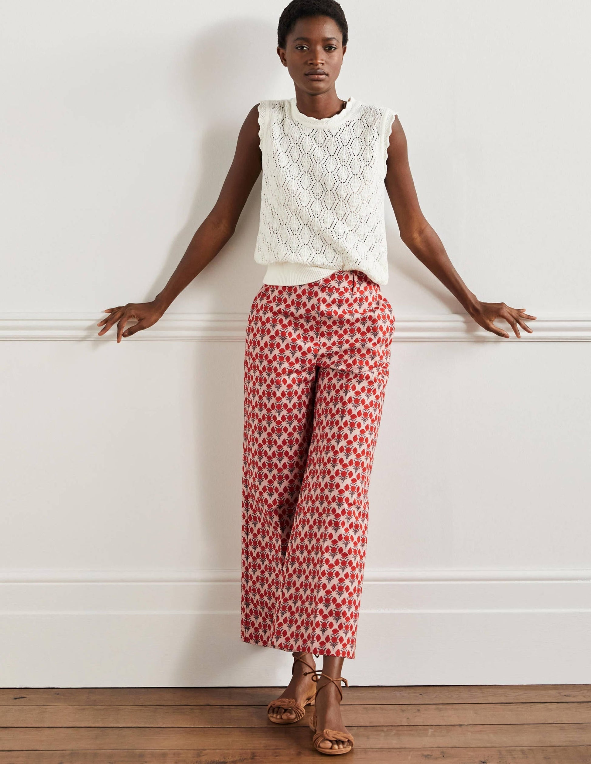 High Waisted Richmond Trousers-Milkshake, Poppy Geo-1