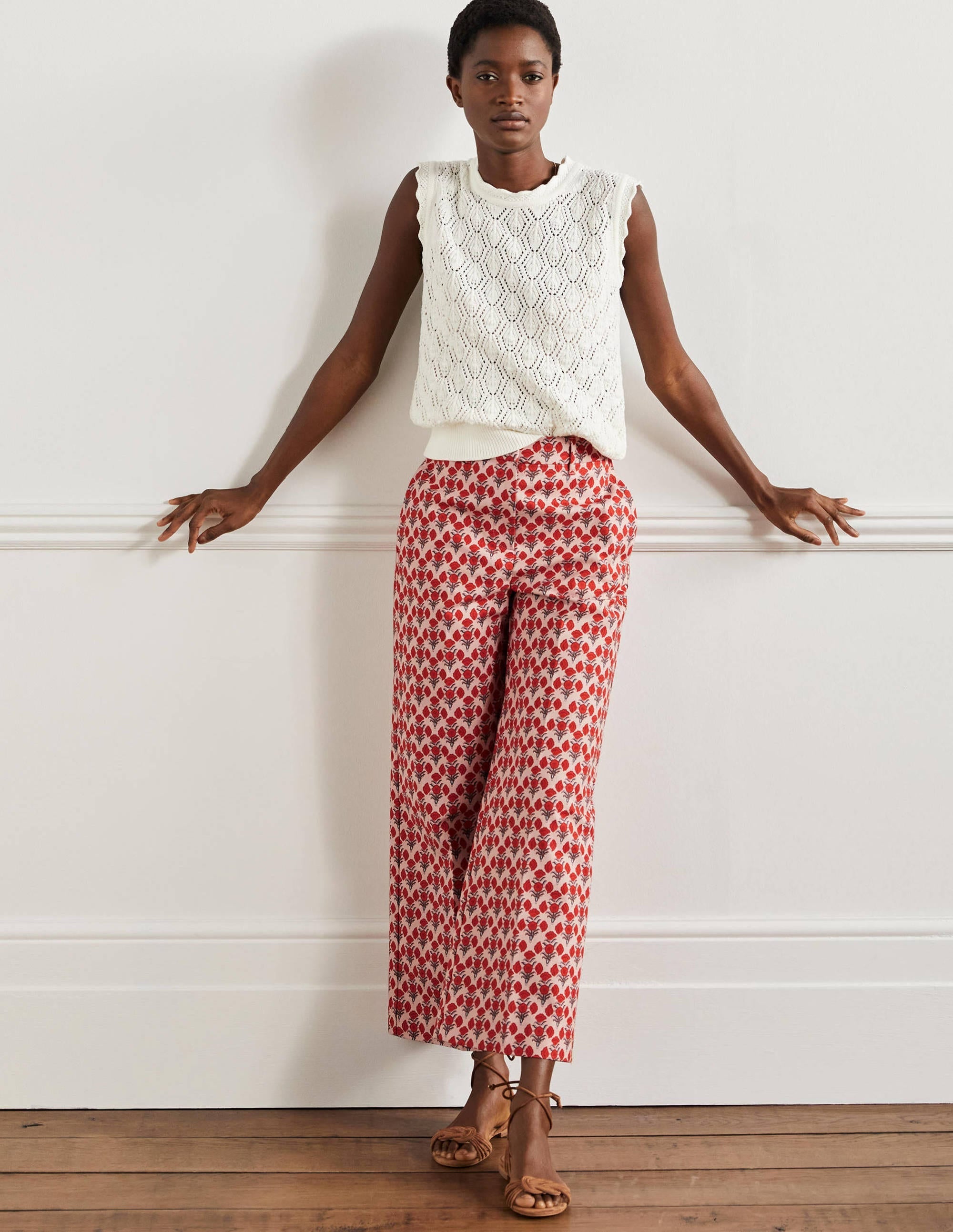 High Waisted Richmond Trousers-Milkshake, Poppy Geo - Image 1