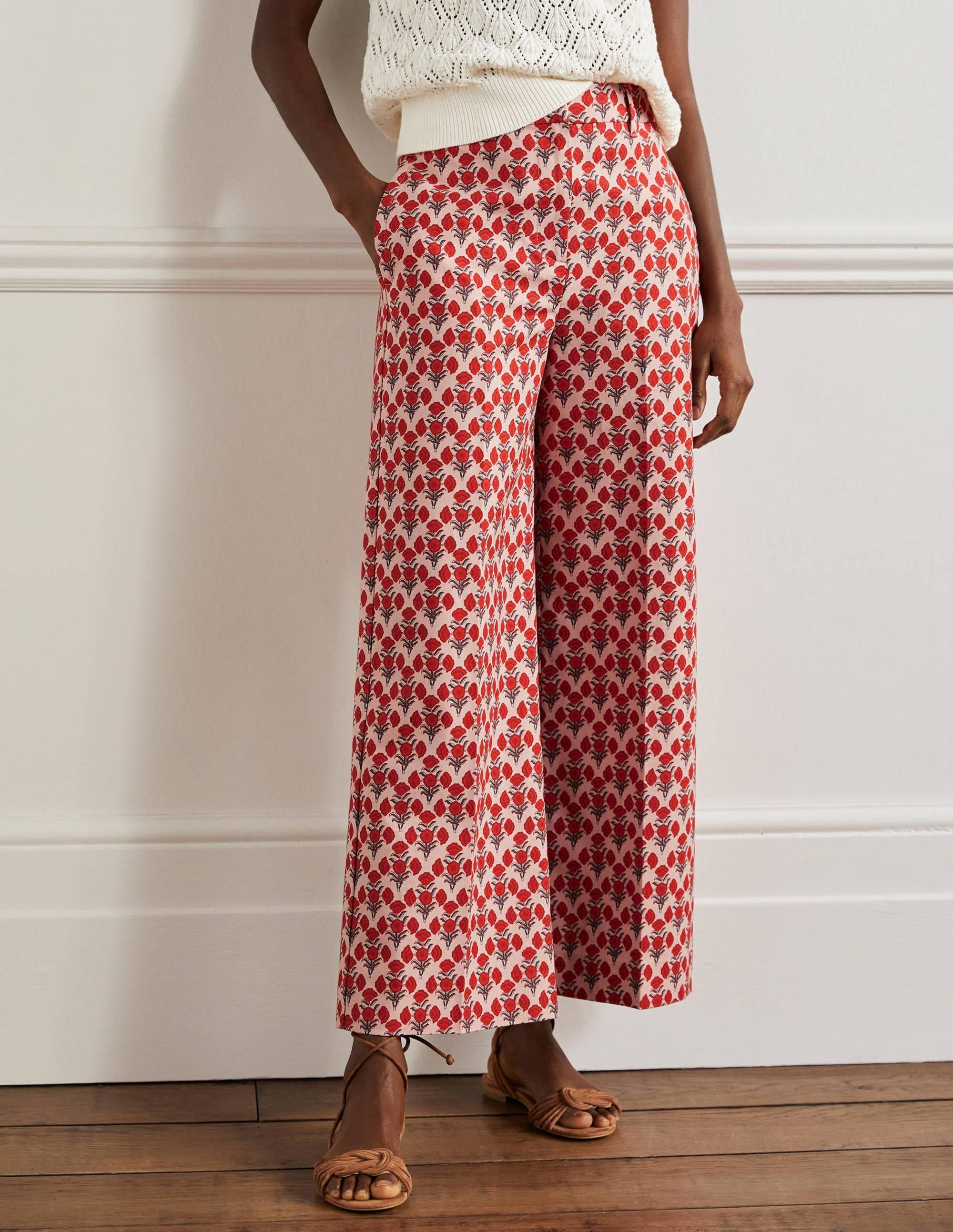 High Waisted Richmond Trousers-Milkshake, Poppy Geo - Image 4