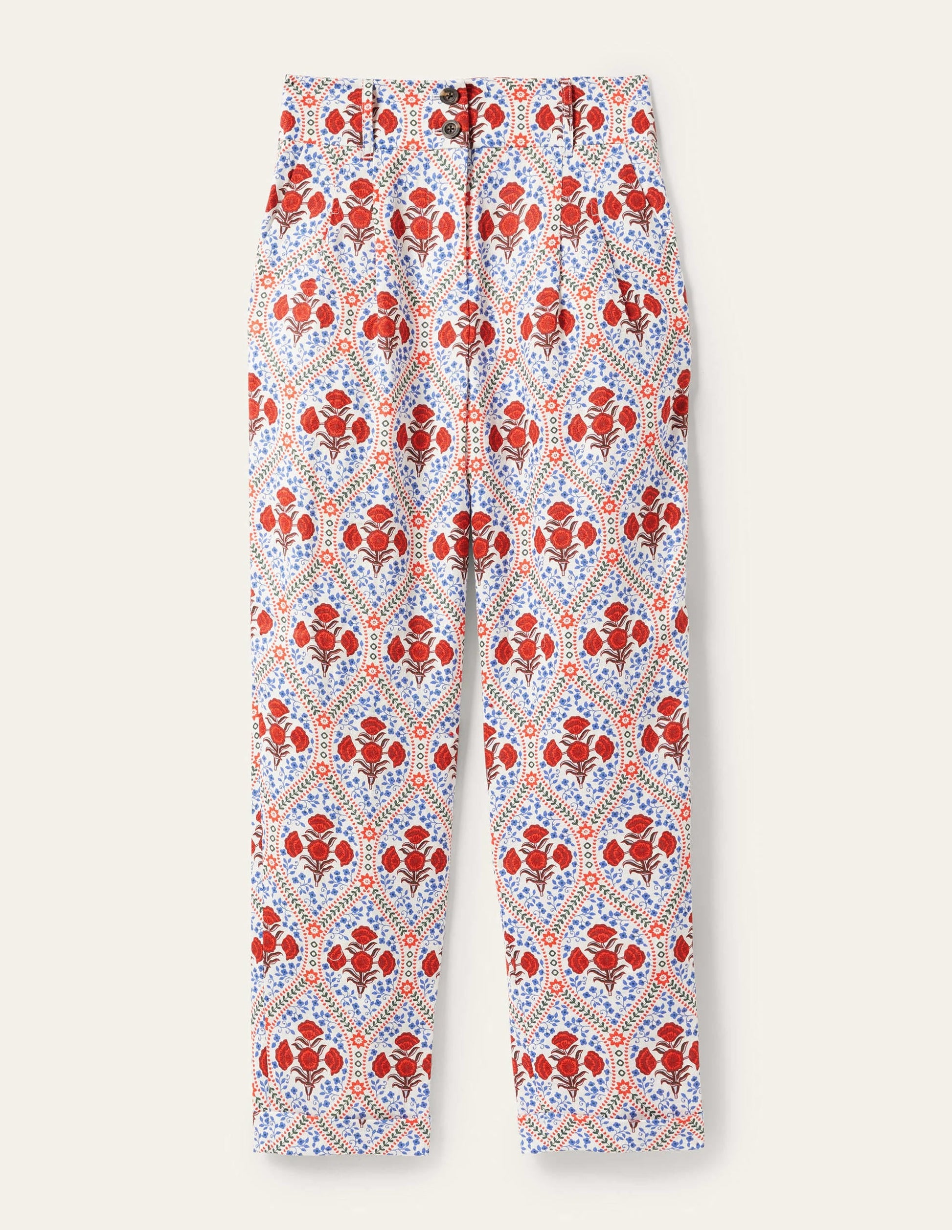 Turn Up Linen Trousers-Ivory, Poppy Bloom-5